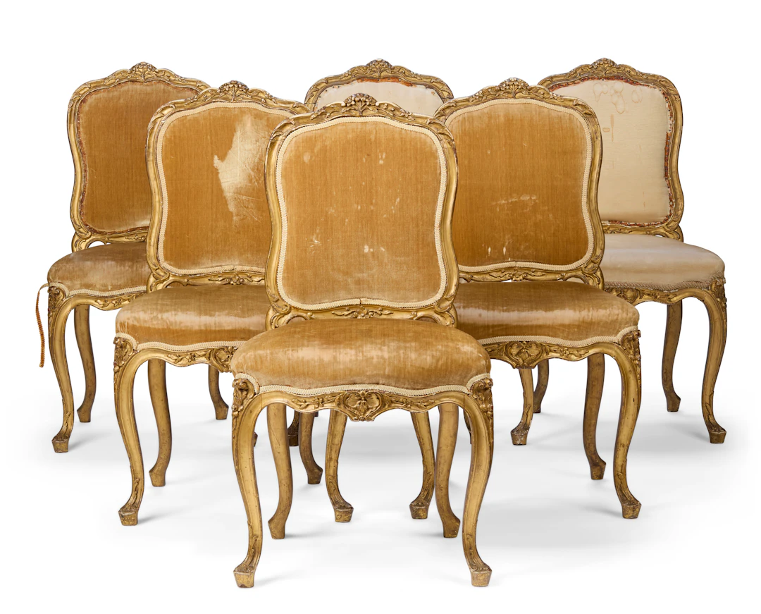 SET OF SIX FRENCH GILTWOOD SIDE CHAIRS
