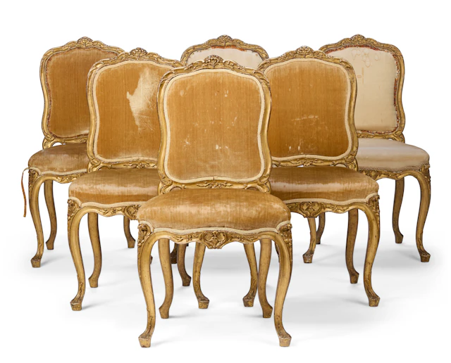 SET OF SIX FRENCH GILTWOOD SIDE CHAIRS