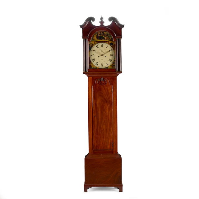 SCOTTISH LATE REGENCY MAHOGANY PAINTED DIAL LONGCASE CLOCK