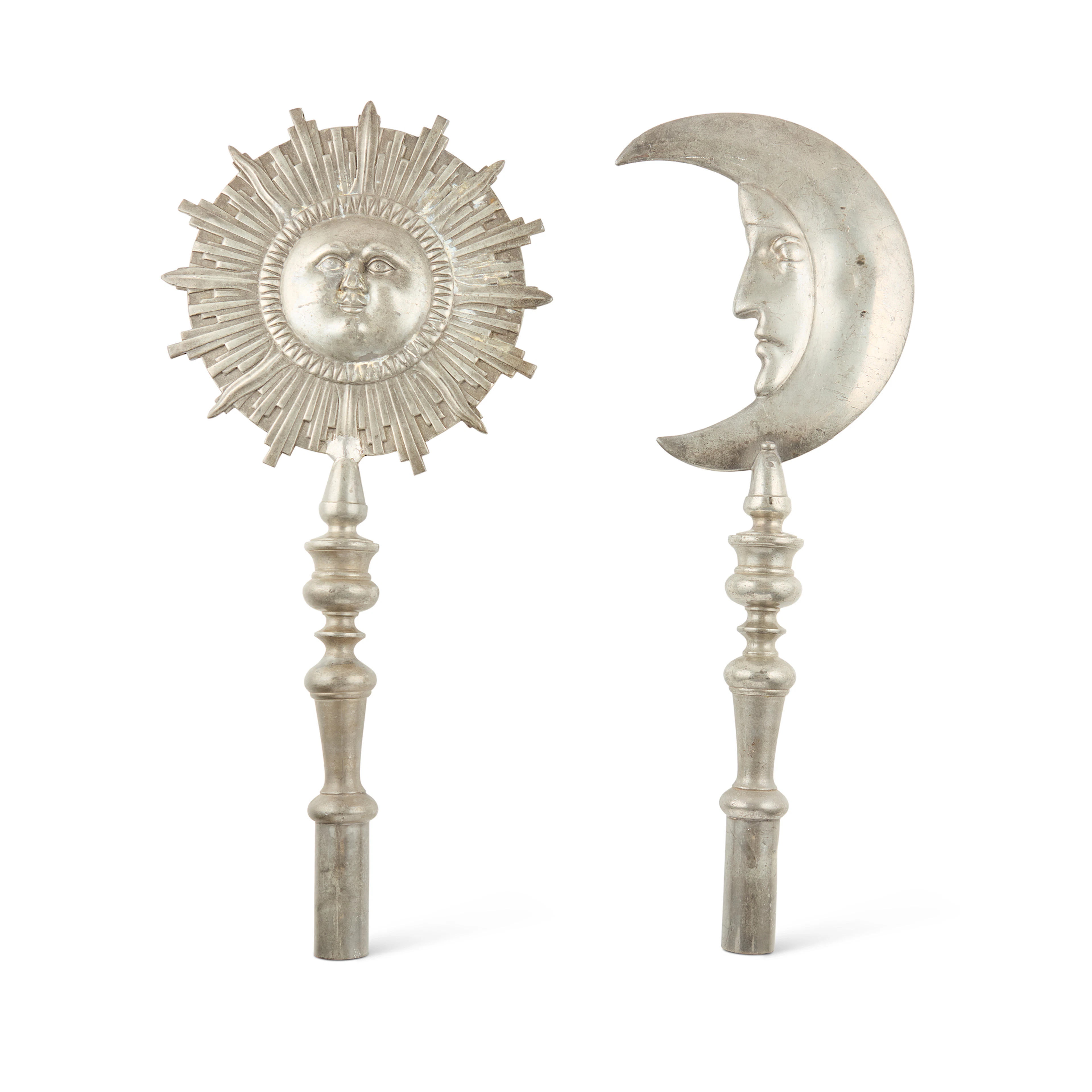 INDEPENDENT ORDER OF ODD FELLOWS CEREMONIAL SUN AND MOON METAL STAFF FINIALS