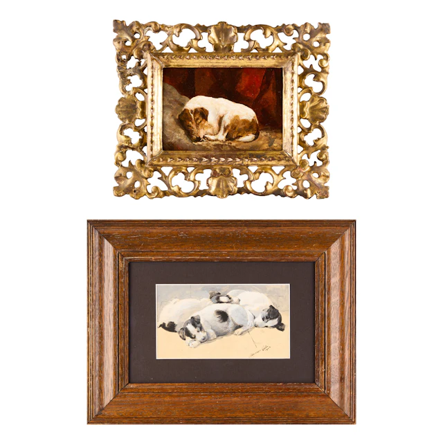 ENGLISH SCHOOL, TWO PAINTINGS OF SLEEPING DOGS