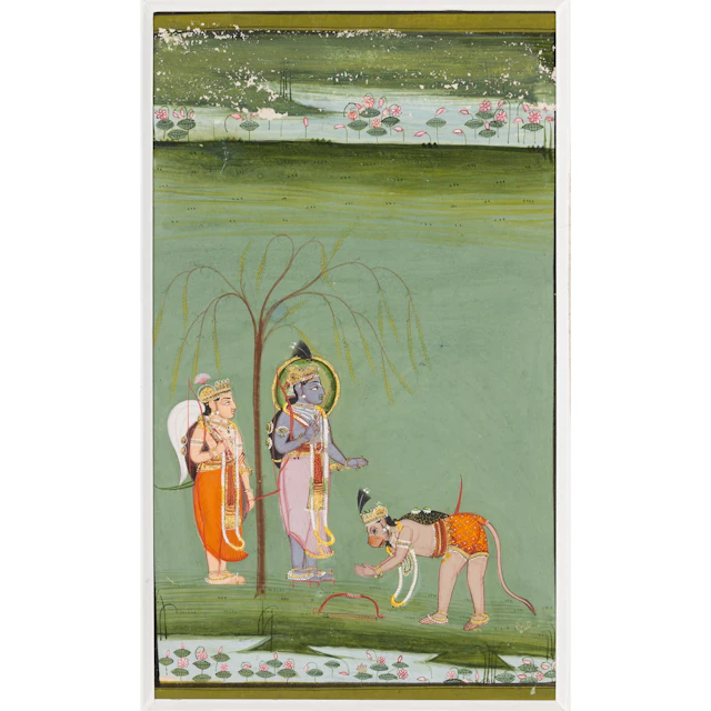 HANUMAN BOWING BEFORE RAMA AND LAXMA