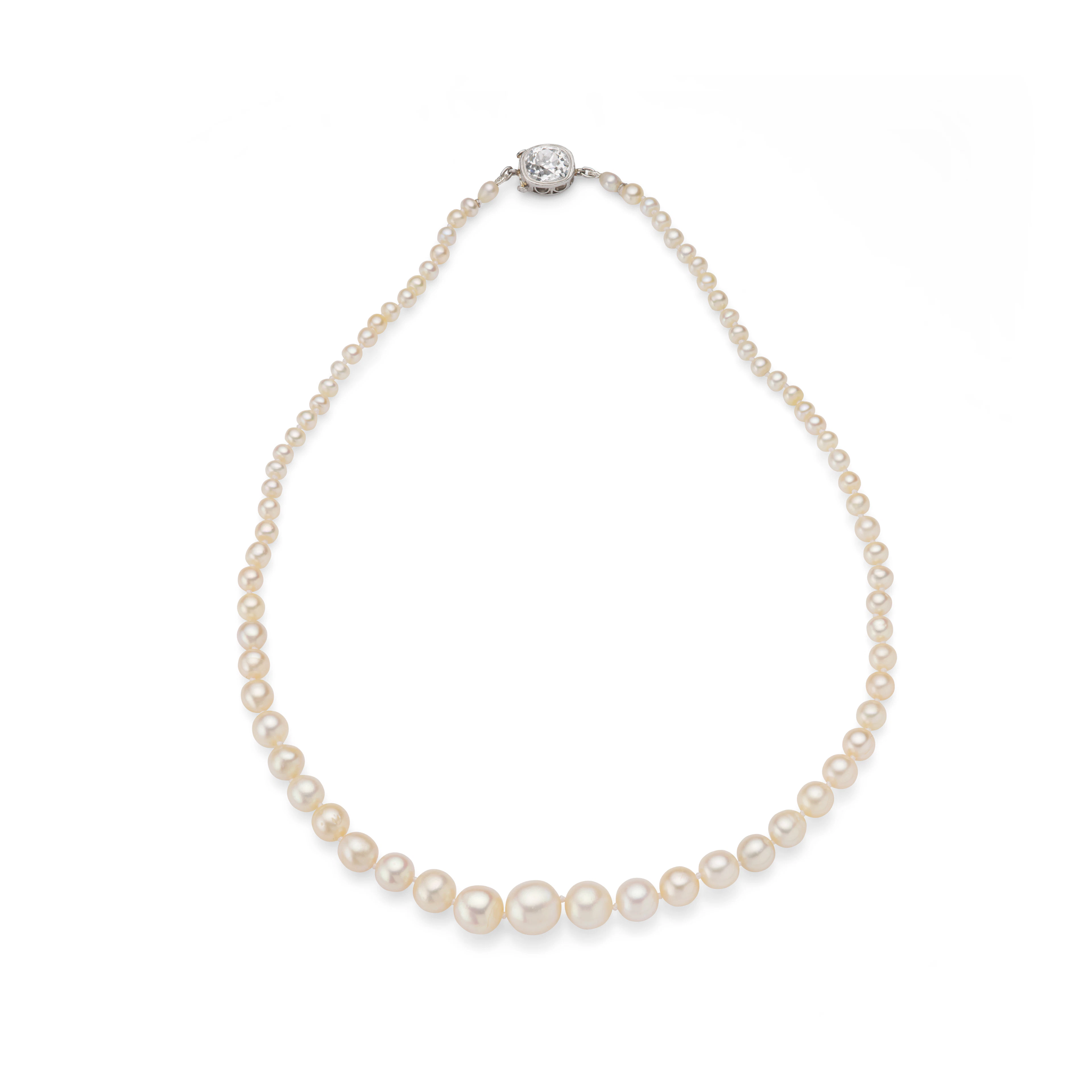 A natural pearl necklace with a diamond clasp