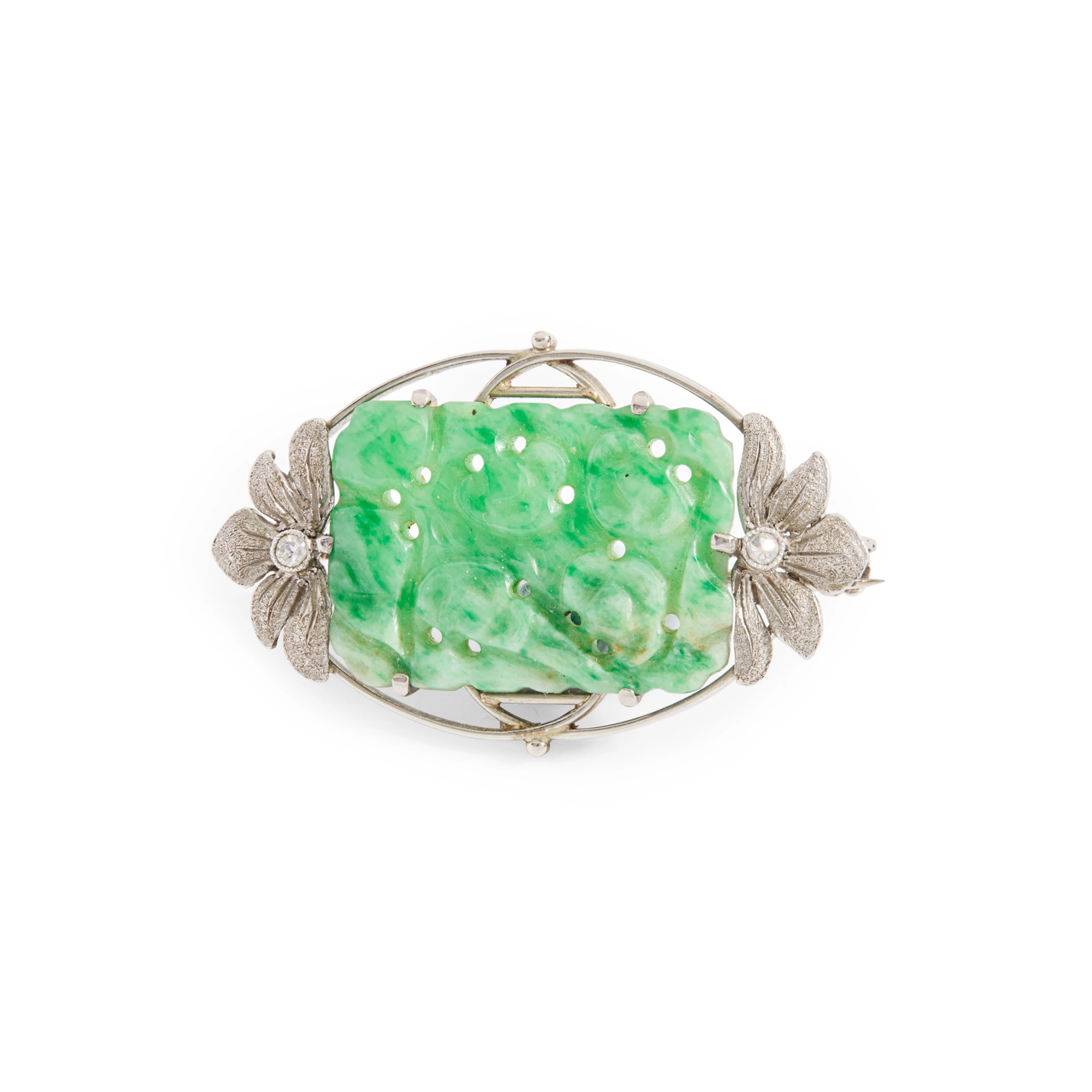 A carved jadeite and diamond brooch