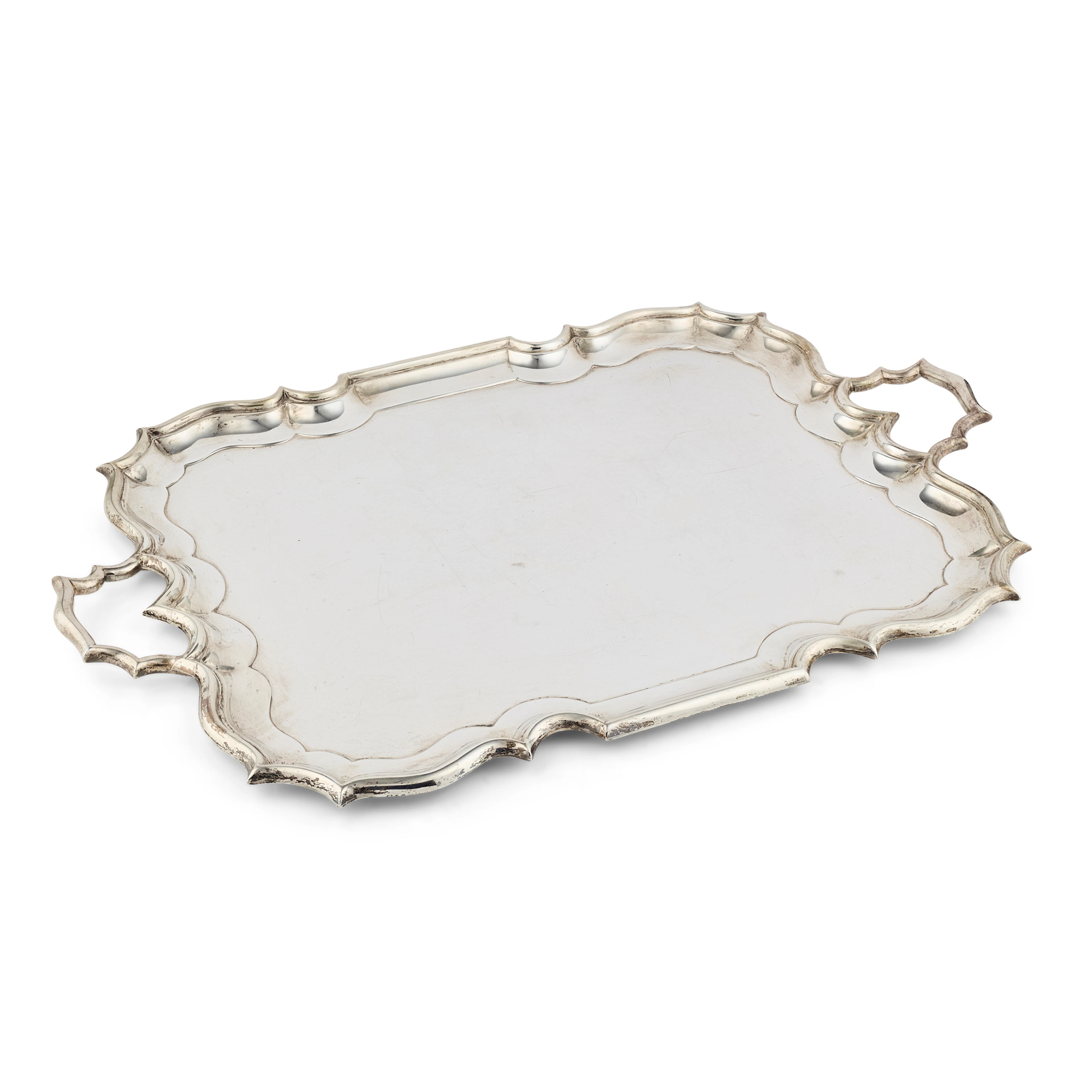 A LATE VICTORIAN SILVER TWIN HANDLED TRAY