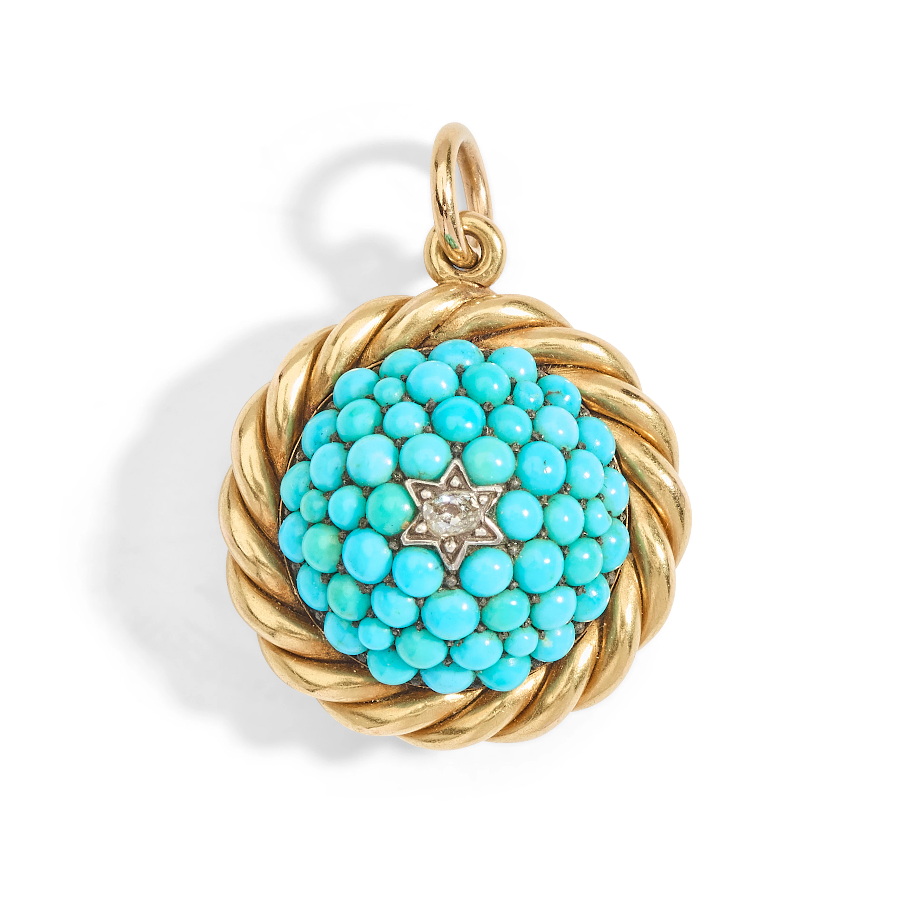 A mid 19th century turquoise and diamond mourning pendant