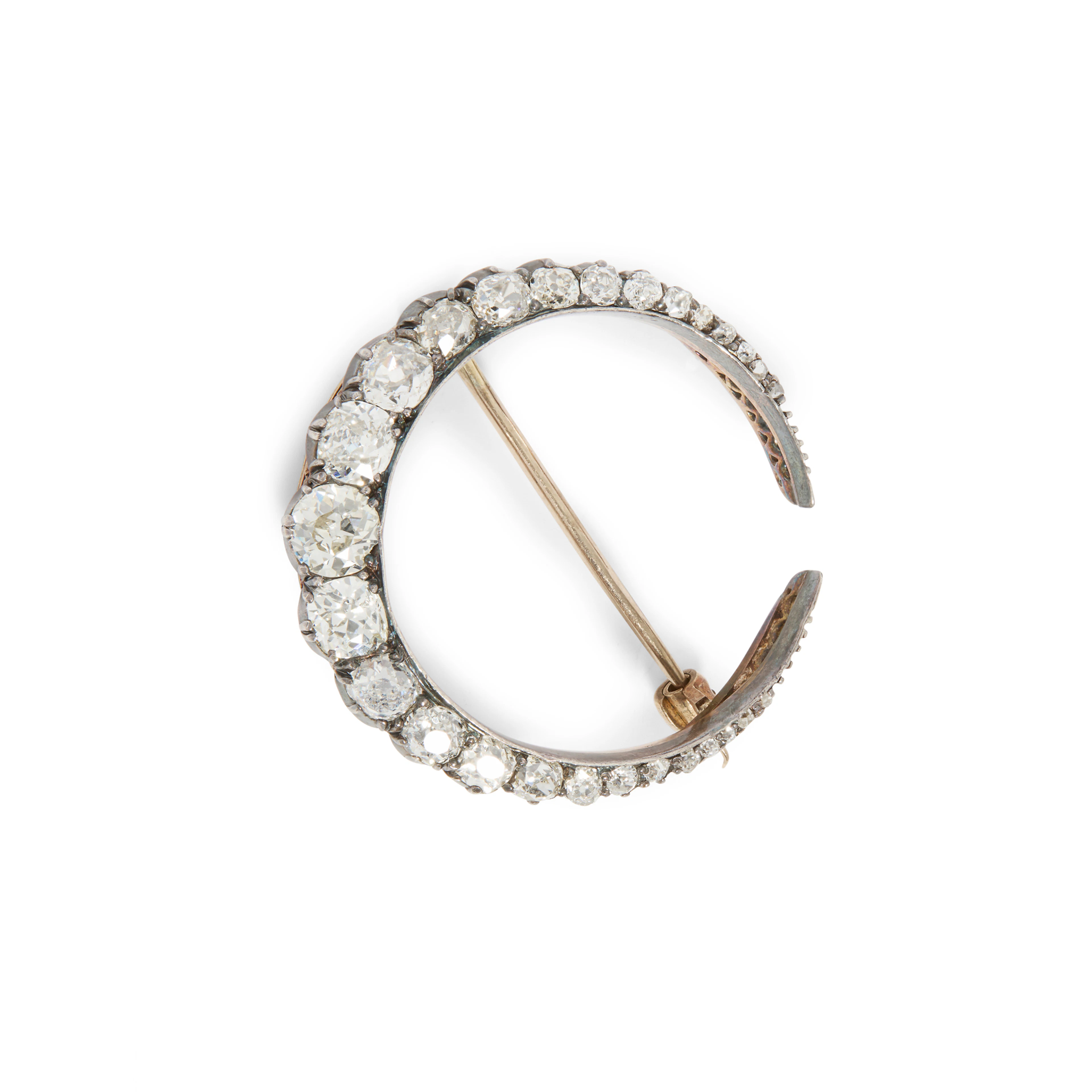 A late 19th century diamond crescent brooch