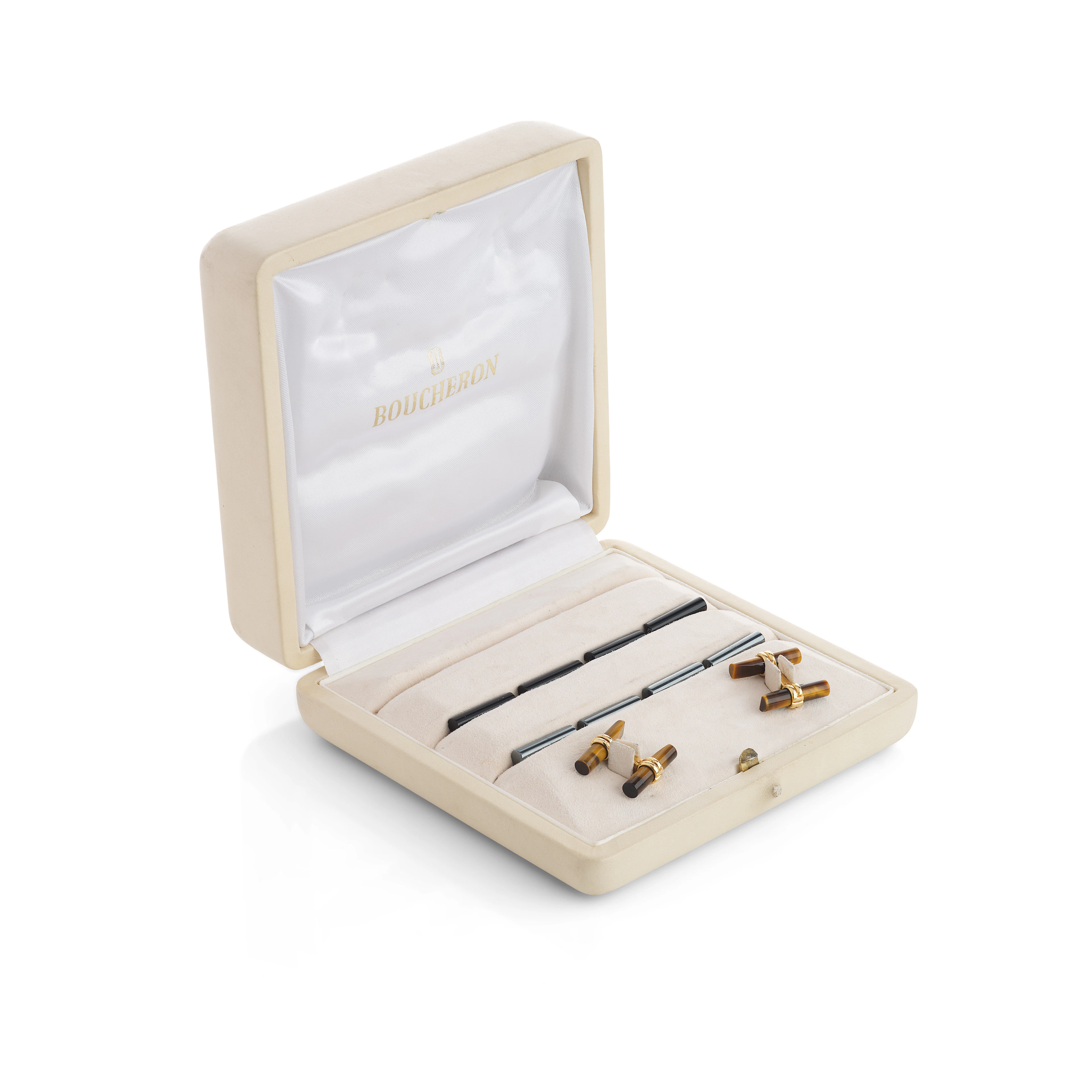 Boucheron: A pair of interchangable hardstone cufflinks