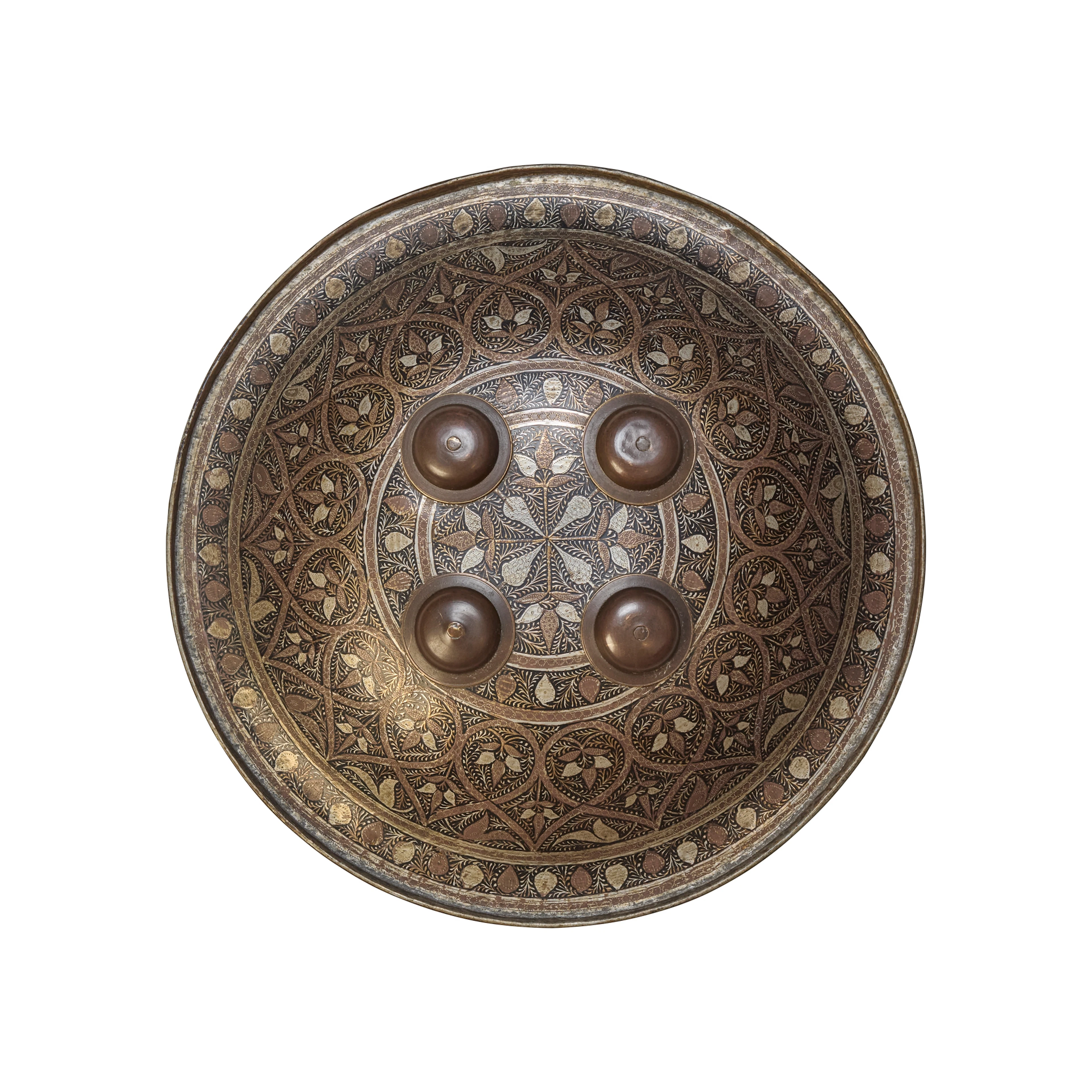 INDO-PERSIAN STEEL AND SILVER DAMASCENED SHIELD [DHAL]