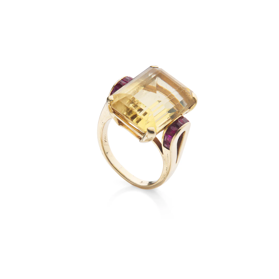 Seaman Schepps: A citrine and ruby cocktail ring, circa 1940