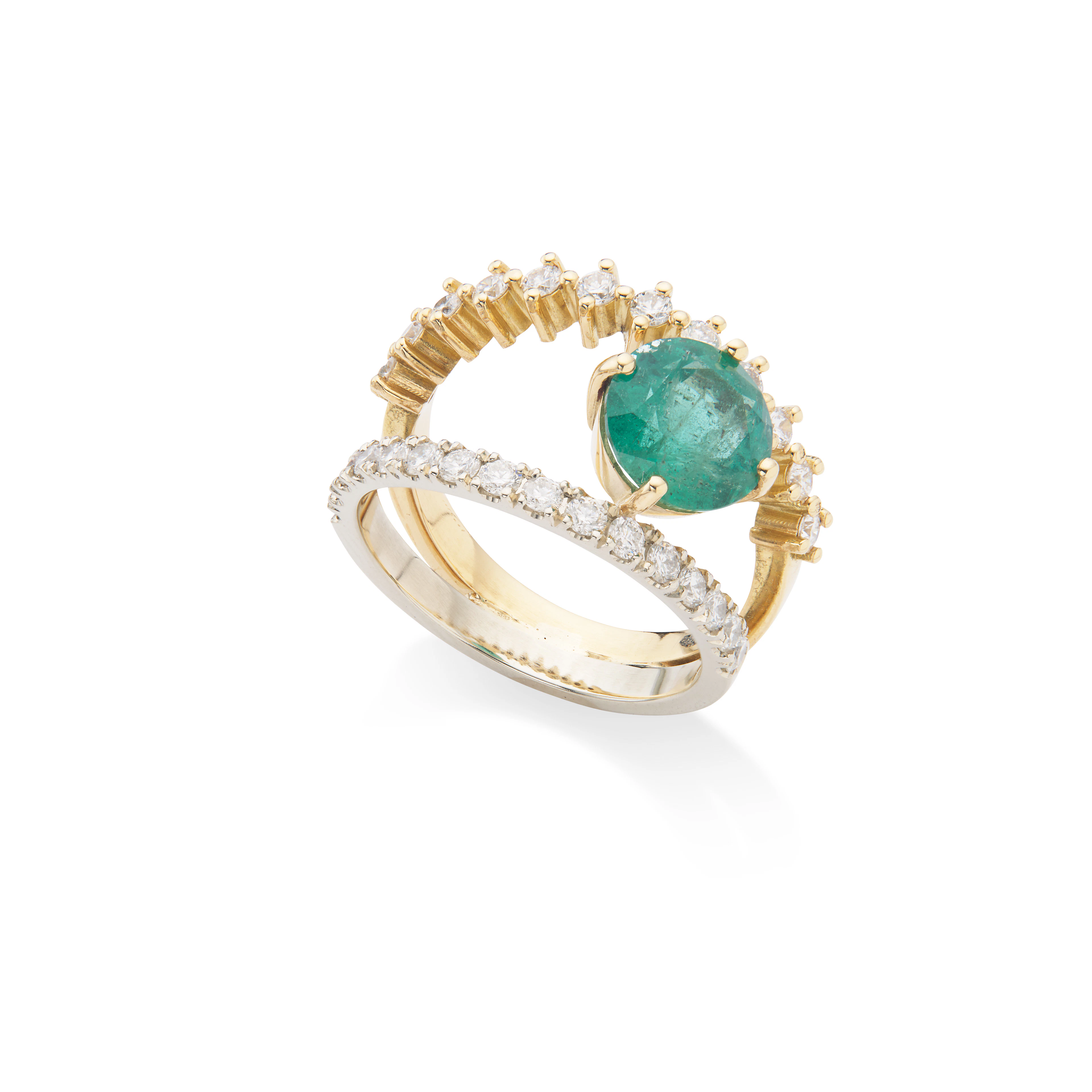 An emerald and diamond dress ring