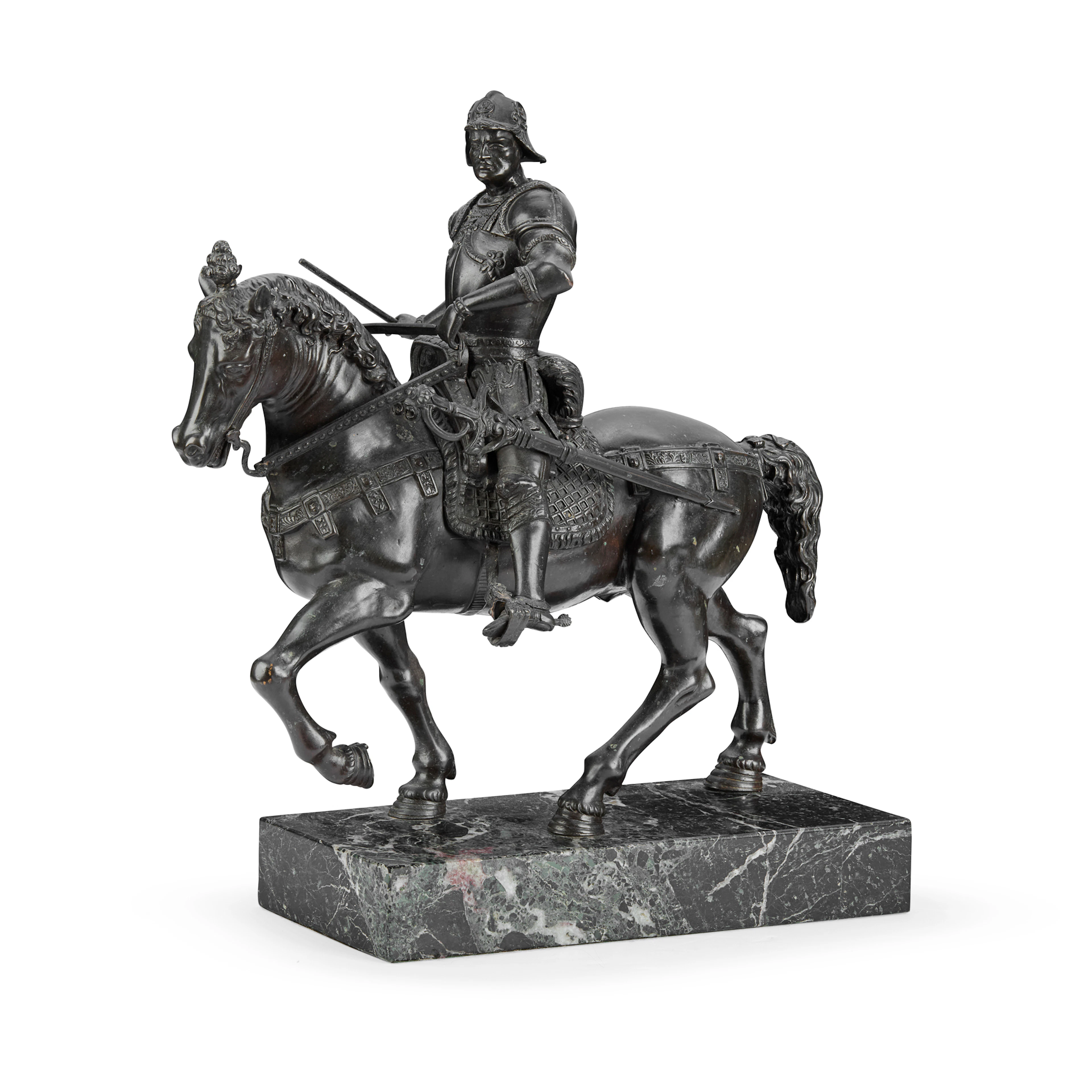 AFTER ANDREA DEL VERROCHIO, AN EQUESTRIAN BRONZE FIGURE OF BARTOLOMEO COLLEONI