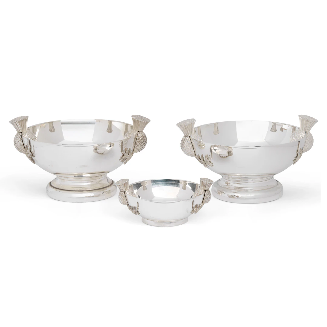 PAIR OF CONTEMPORARY SILVER THISTLE QUAICHS