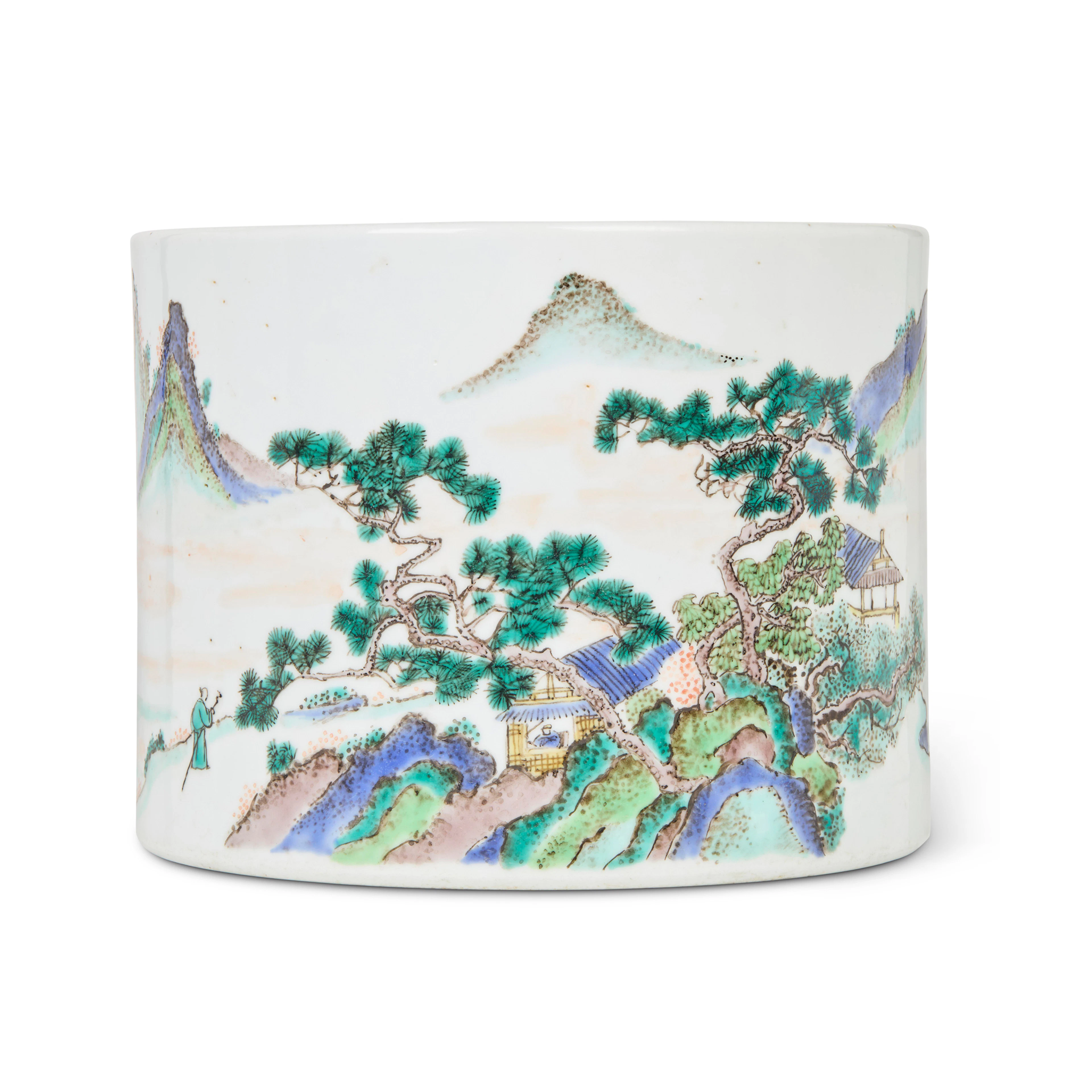LARGE CHINESE WUCAI 'LANDSCAPE' BRUSH POT