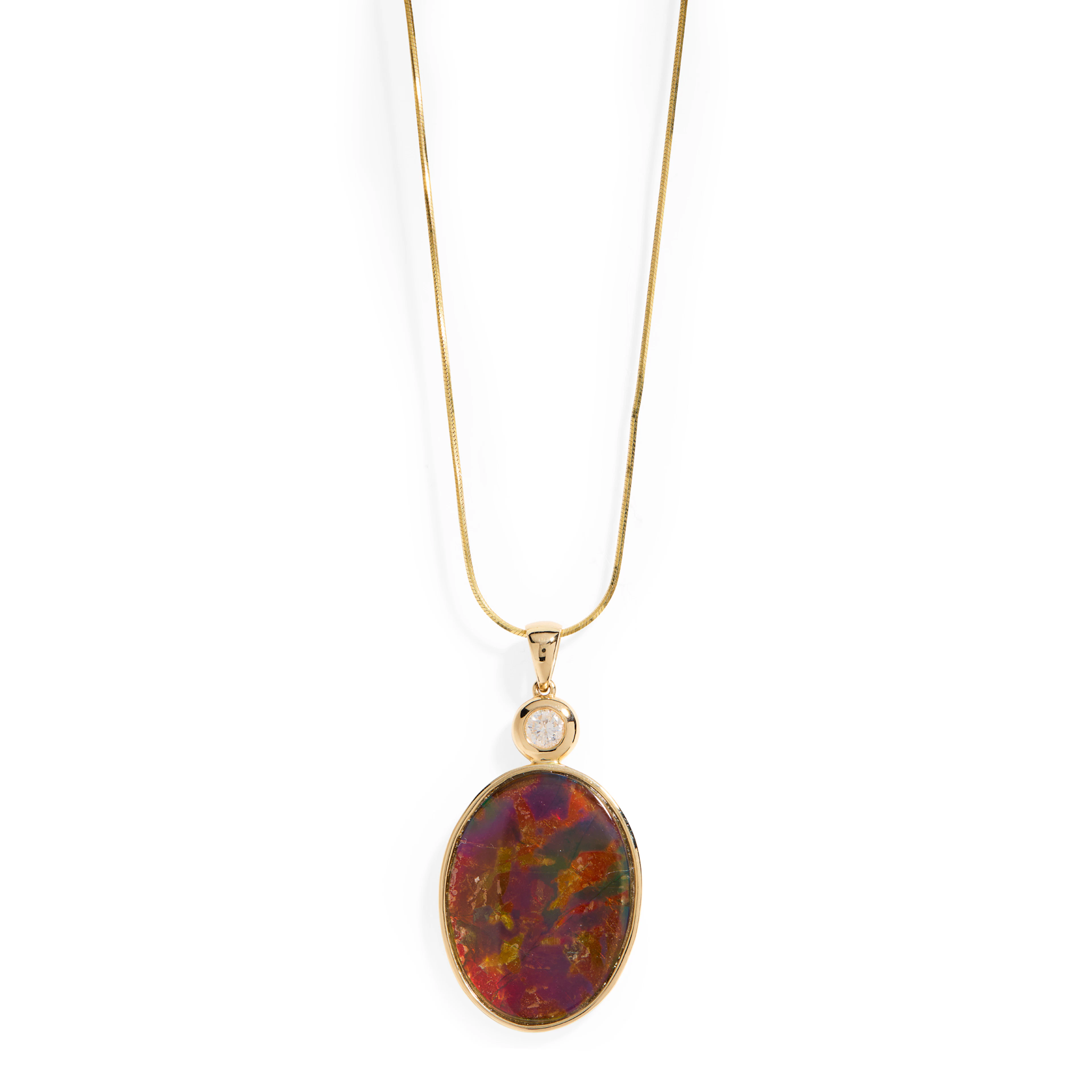 A Canadian ammolite and diamond pendant necklace