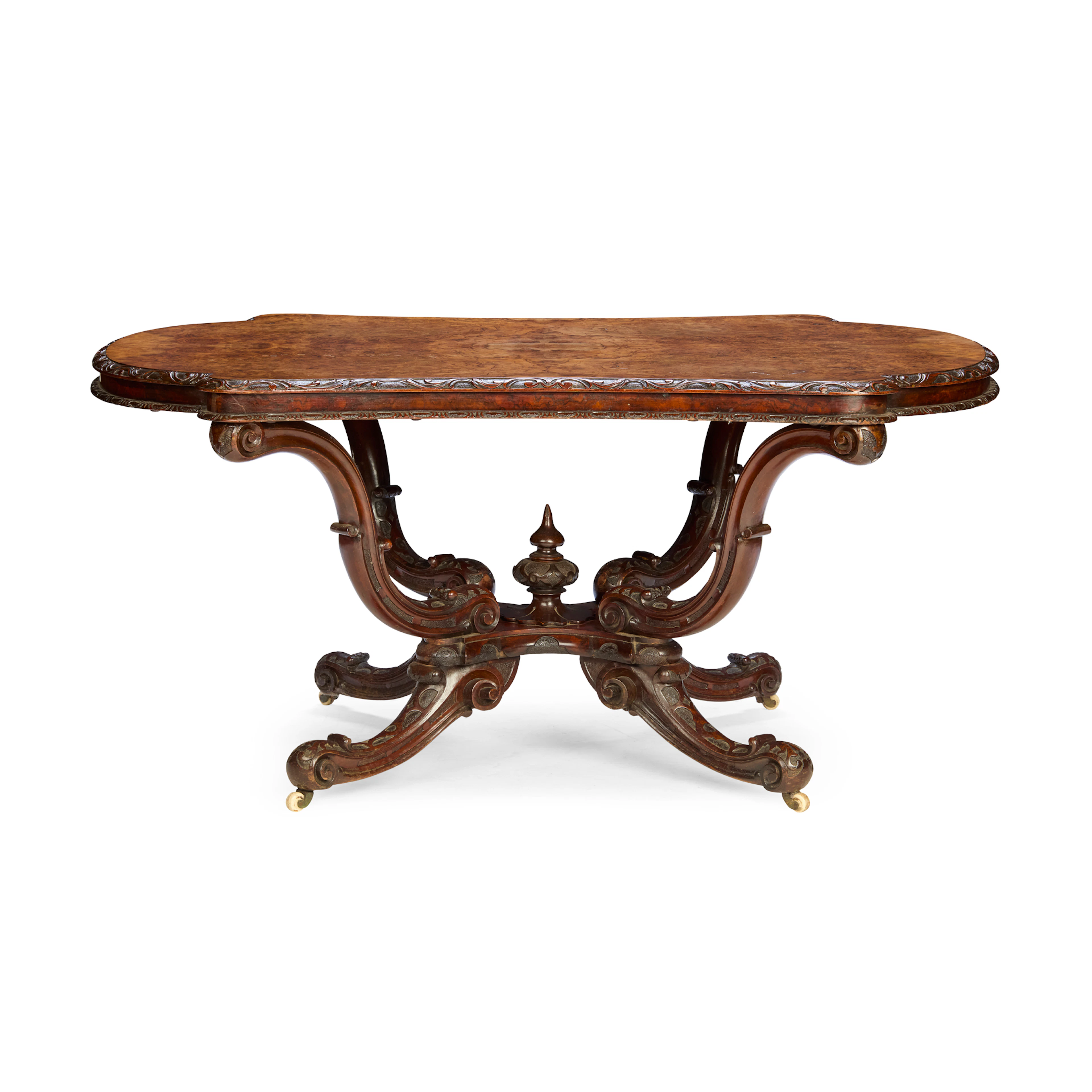 EARLY VICTORIAN BURR WALNUT CENTRE TABLE