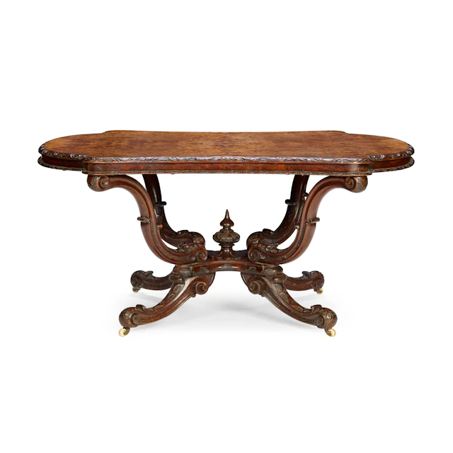 EARLY VICTORIAN BURR WALNUT CENTRE TABLE