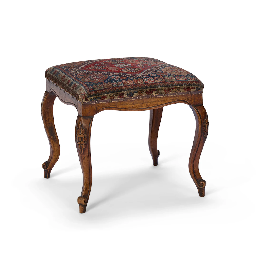 VICTORIAN BEECH CARPET UPHOLSTERED FOOTSTOOL