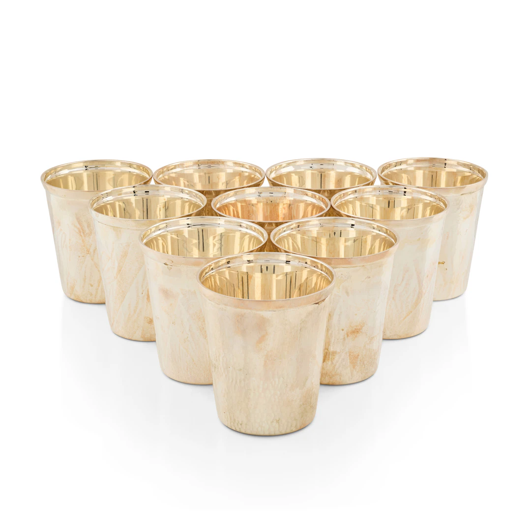 SET OF TEN MATCHED CONTEMPORARY SILVER PLANISHED BEAKERS