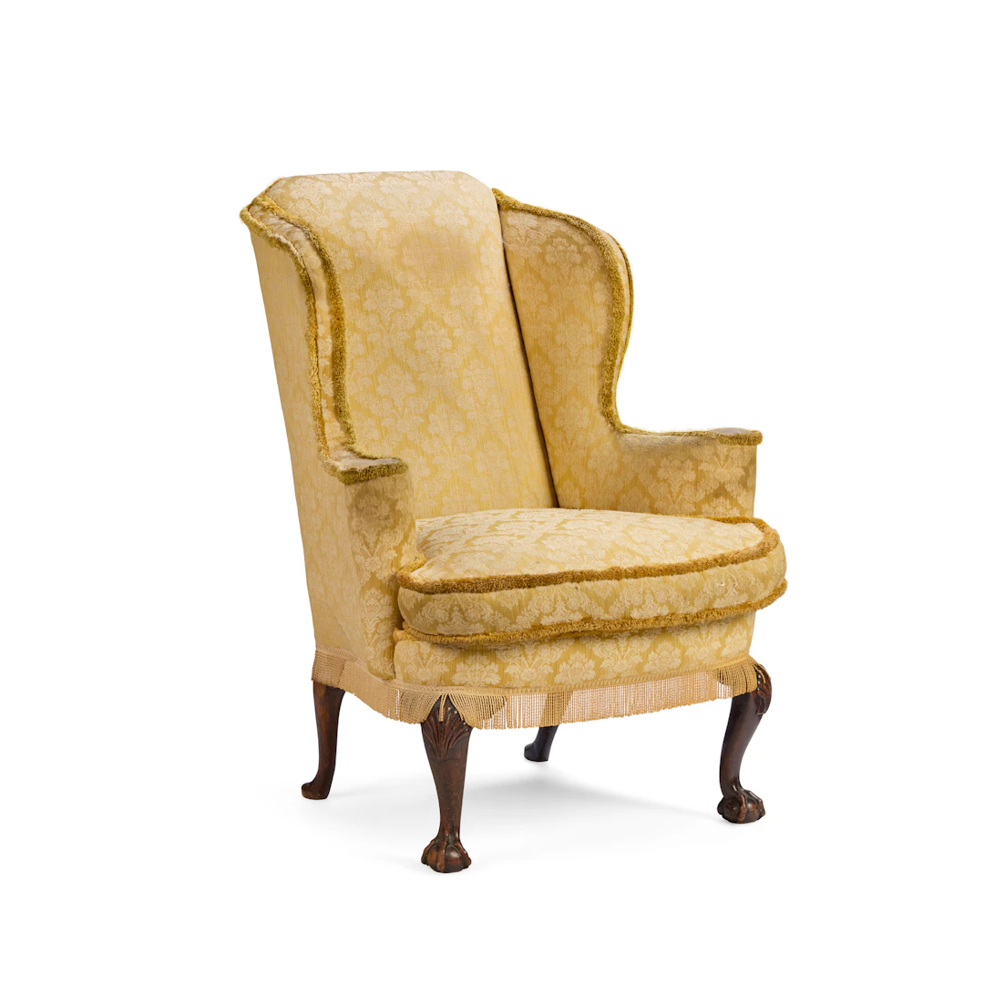 GEORGE II MAHOGANY WING ARMCHAIR