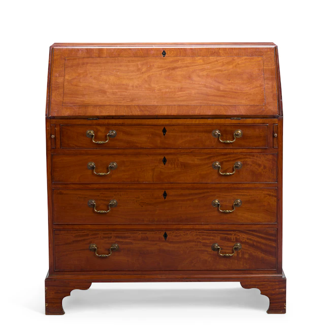 GEORGE III MAHOGANY, SATINWOOD, EBONISED AND INLAID BUREAU