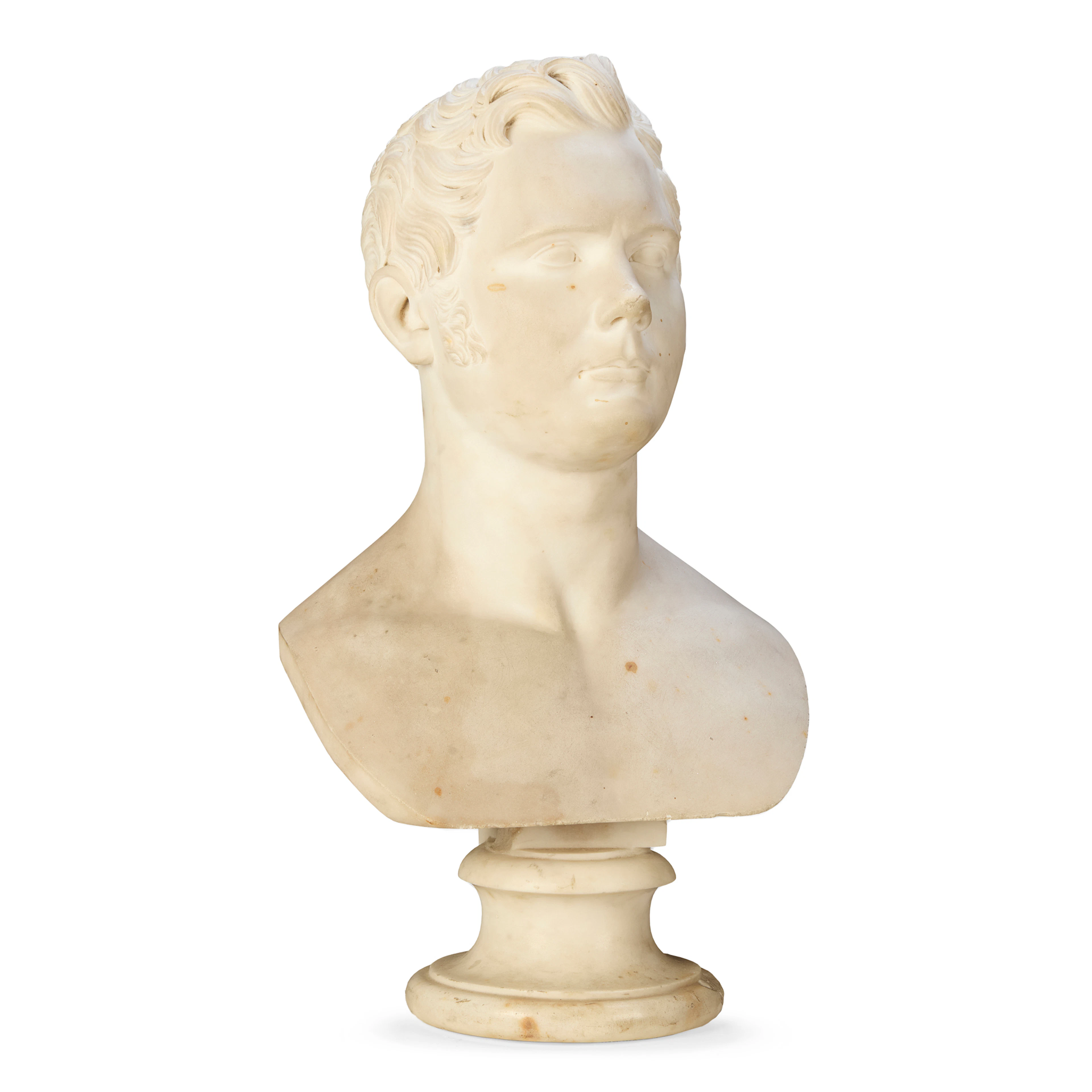 LATE REGENCY WHITE MARBLE BUST OF A GENTLEMAN