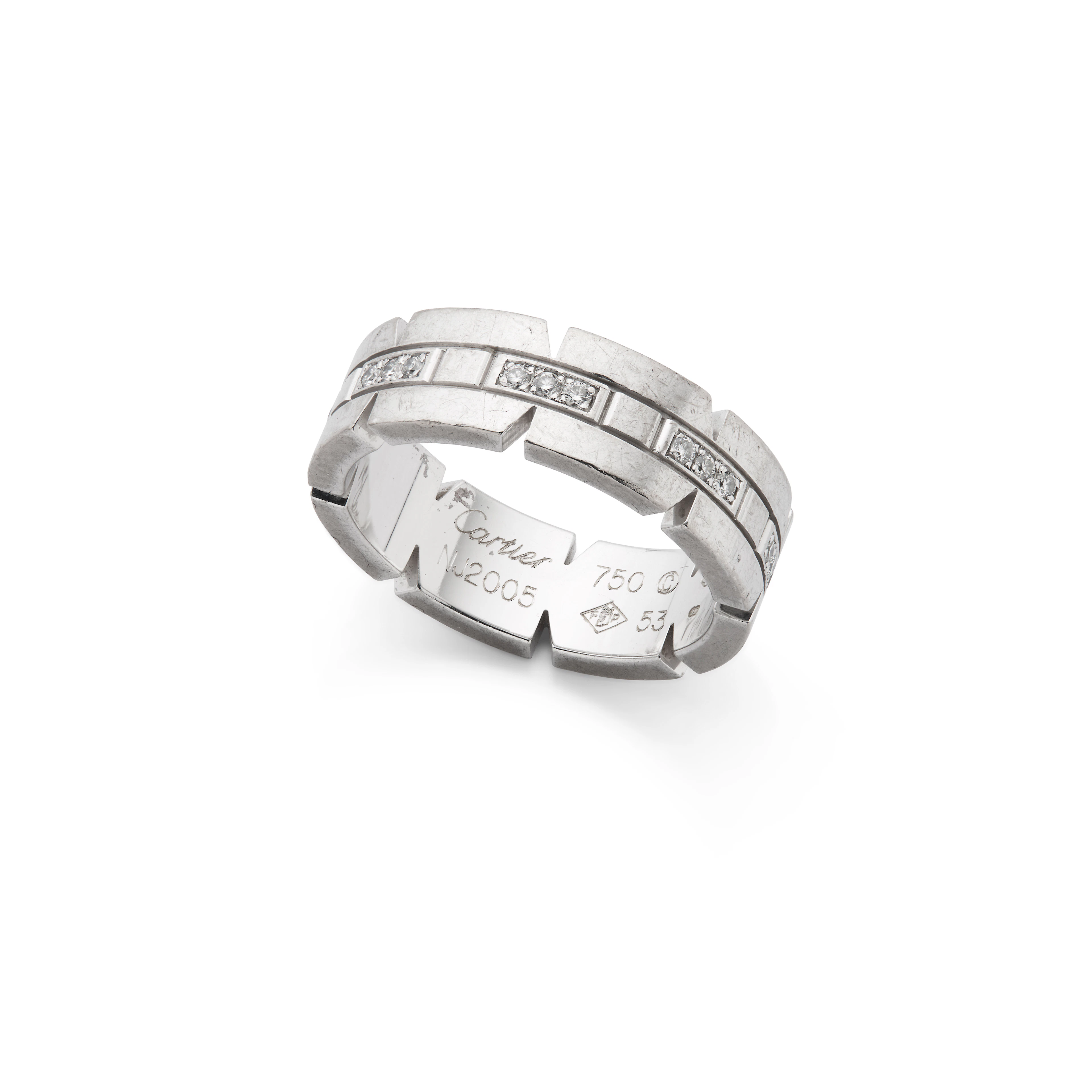 Cartier: A white gold and diamond 'Tank Française' ring