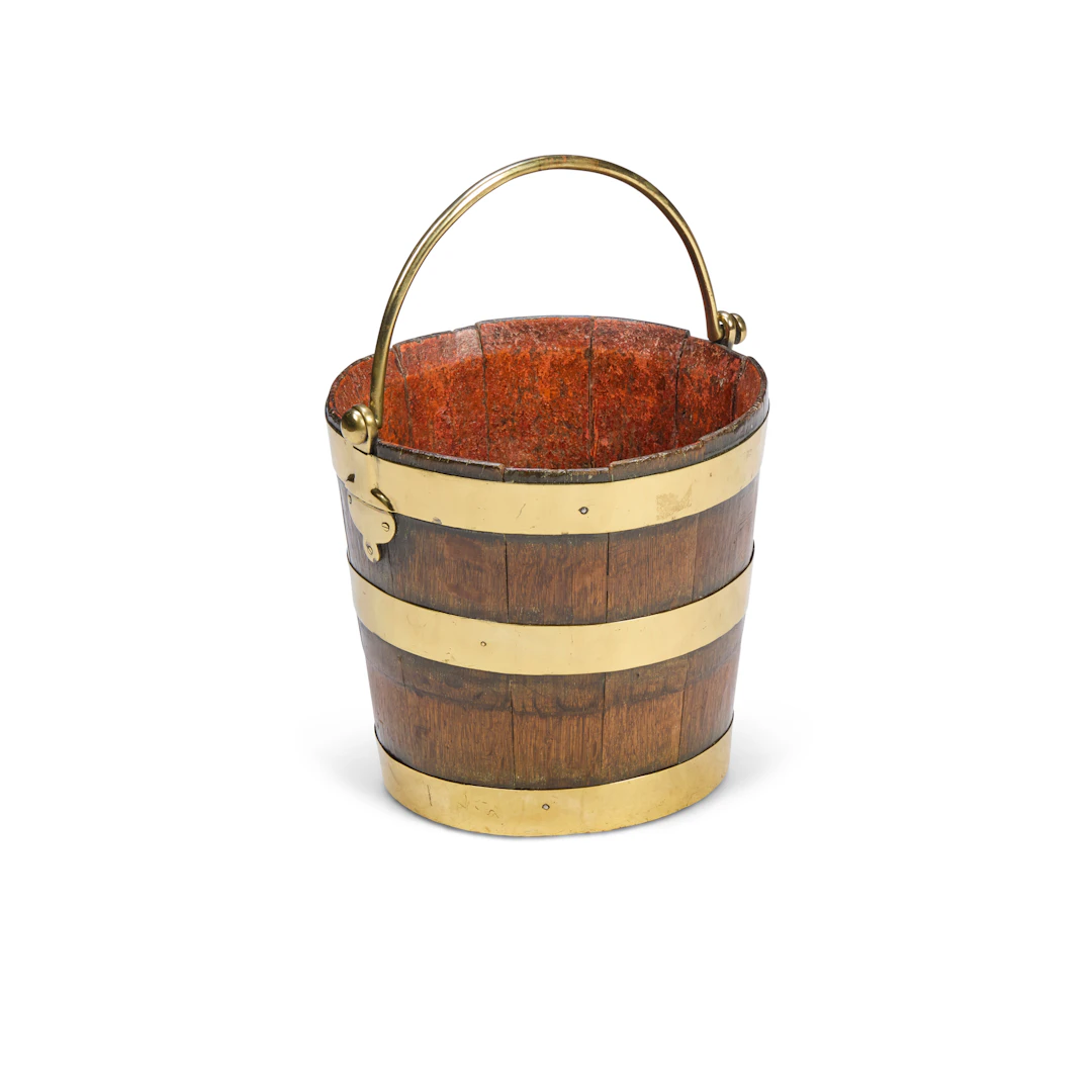 GEORGIAN OAK BRASS BANDED PEAT BUCKET