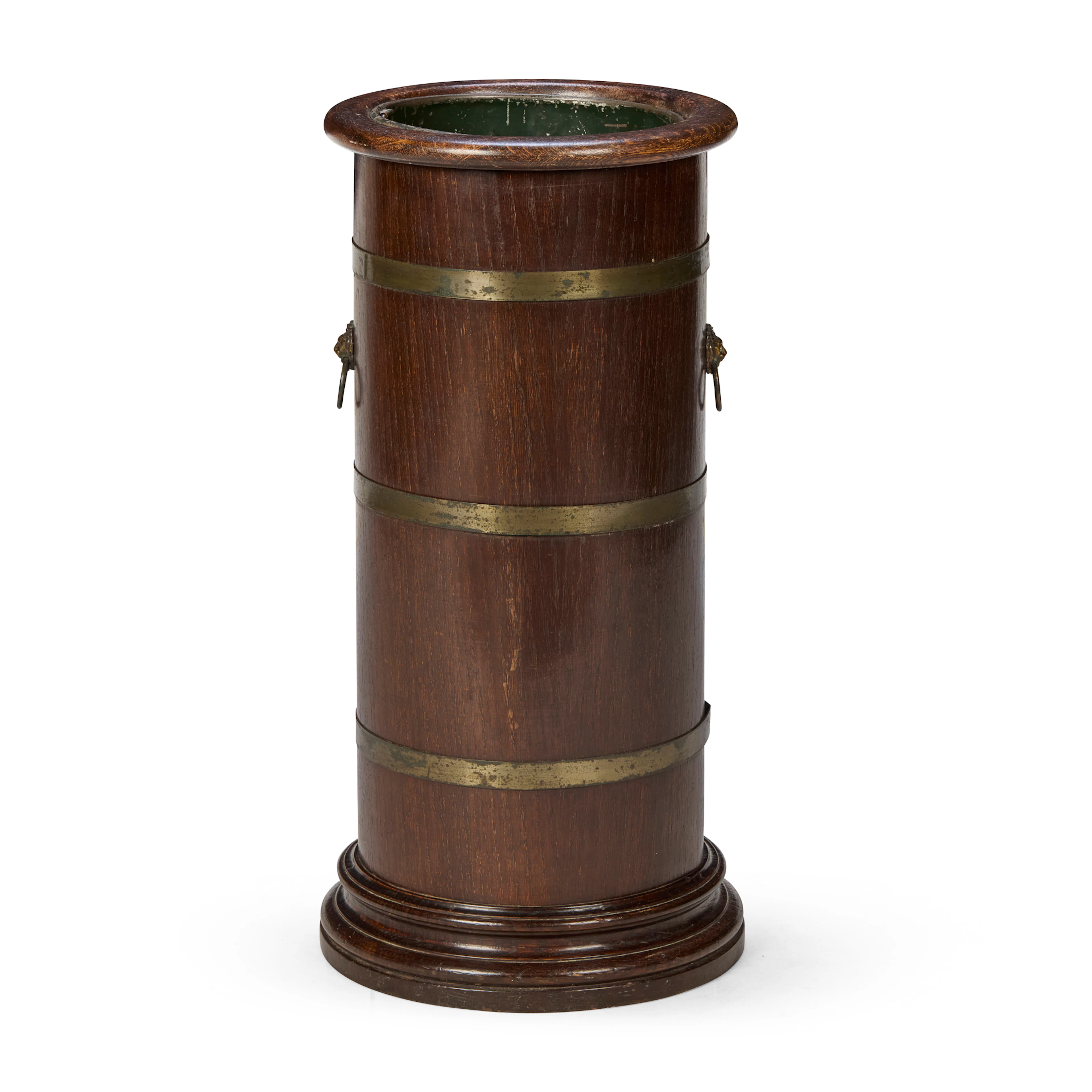 VICTORIAN BRASS BANDED OAK STICK STAND