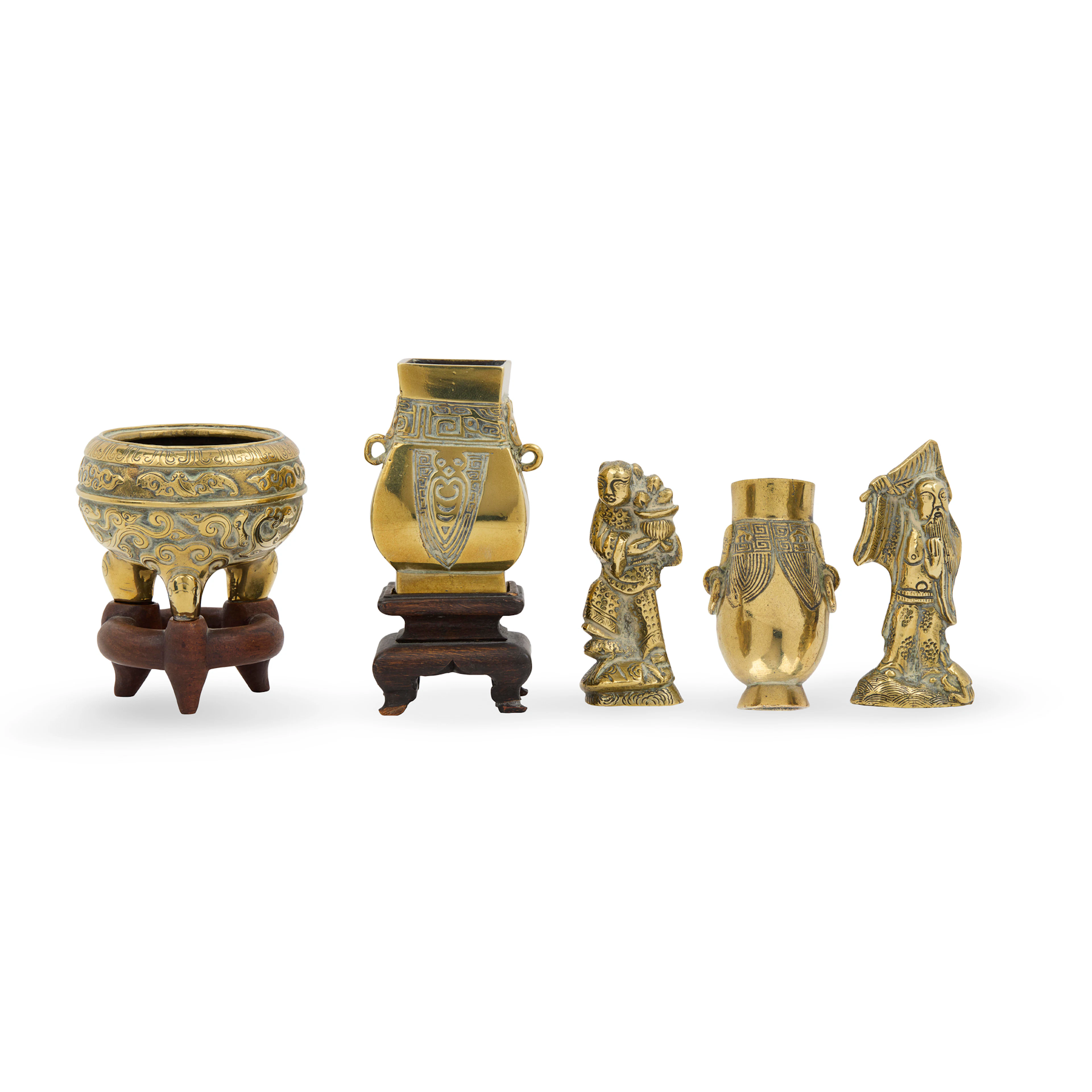 GROUP OF FIVE SMALL CHINESE BRONZES