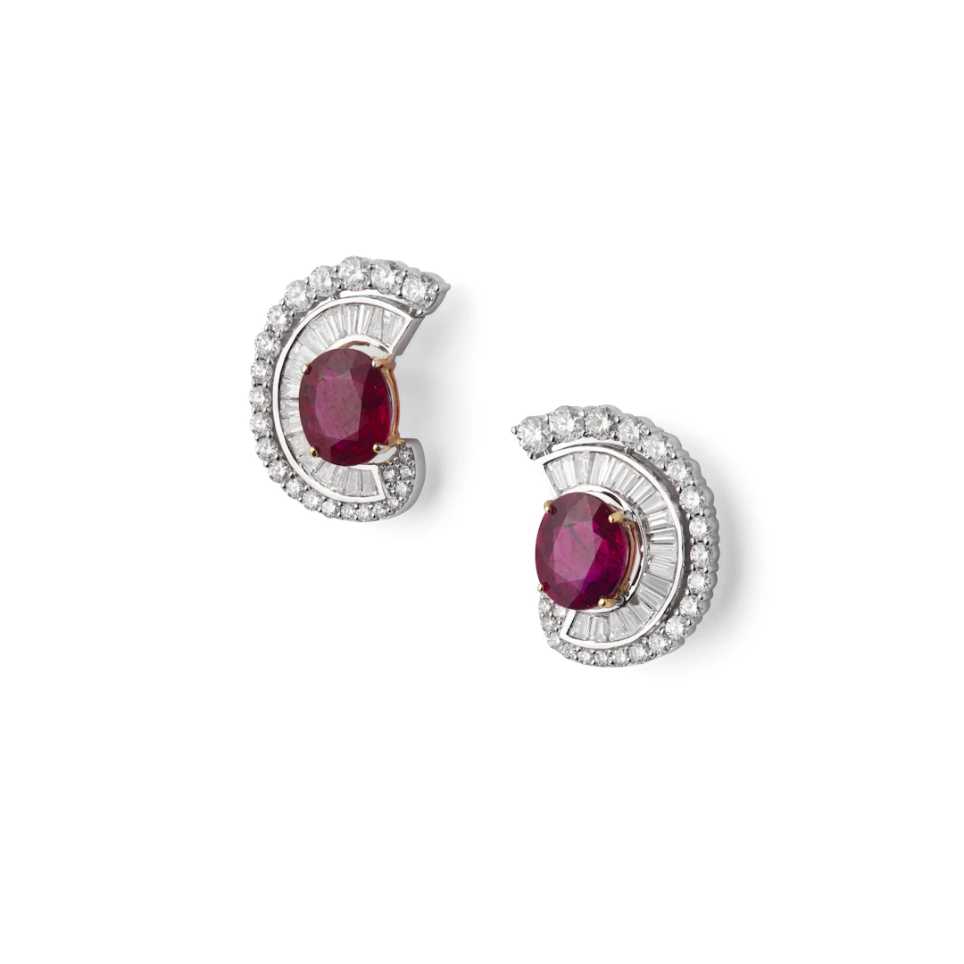 A pair of 'Pigeon's Blood' ruby and diamond earrings