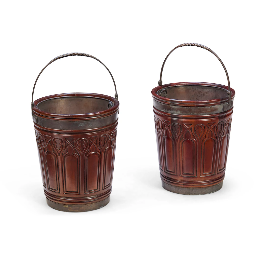 PAIR OF GEORGIAN STYLE MAHOGANY PEAT BUCKETS