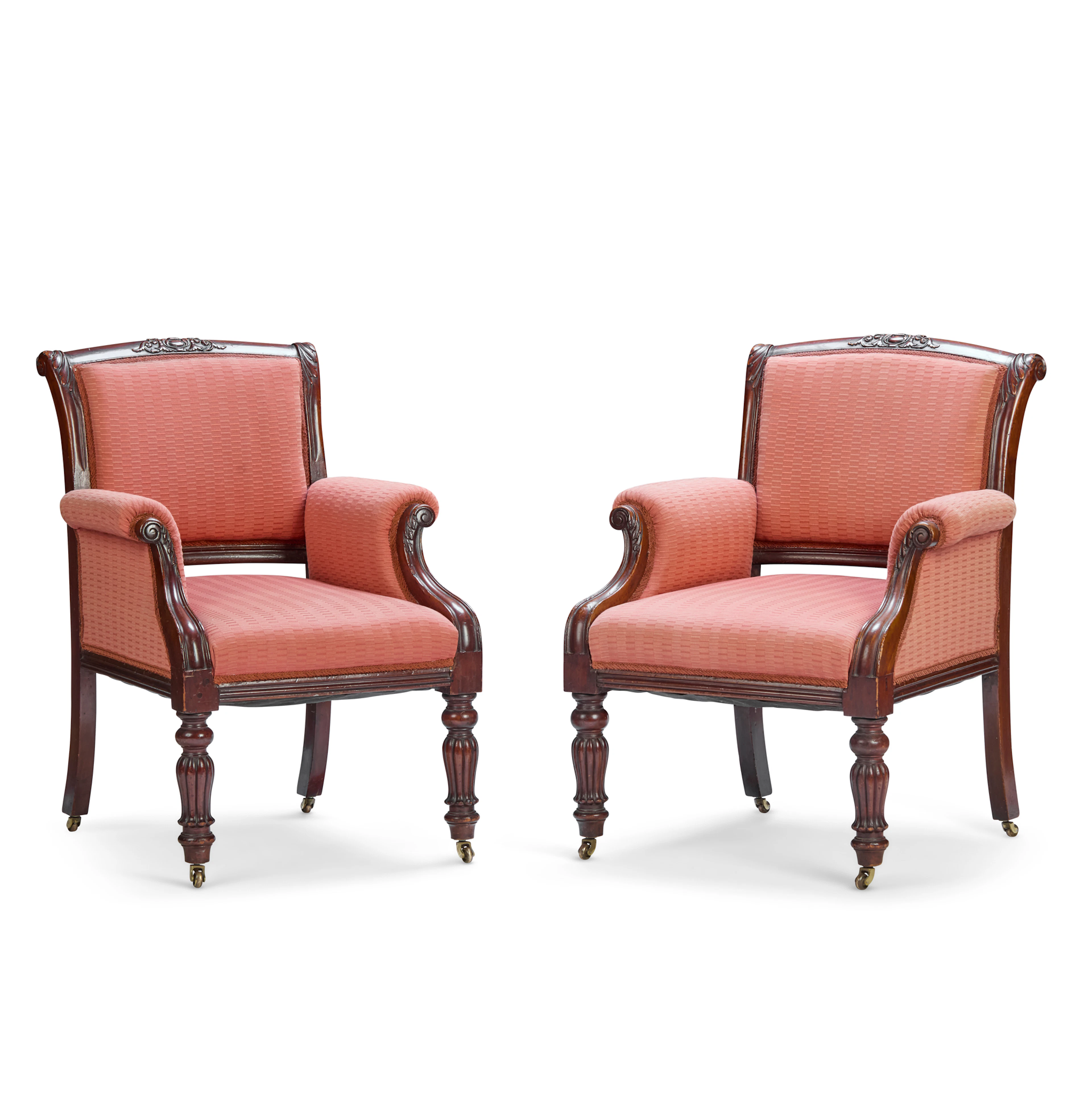 PAIR OF EARLY VICTORIAN MAHOGANY LIBRARY ARMCHAIRS