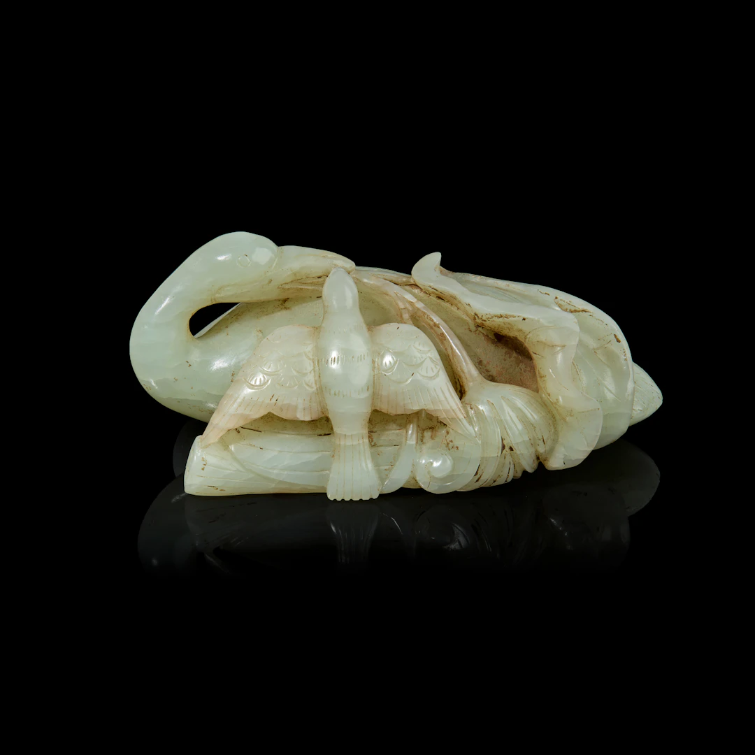 [COLLECTION OF A BRITISH FAMILY] CHINESE WHITE JADE 'FALCON AND GOOSE' GROUP