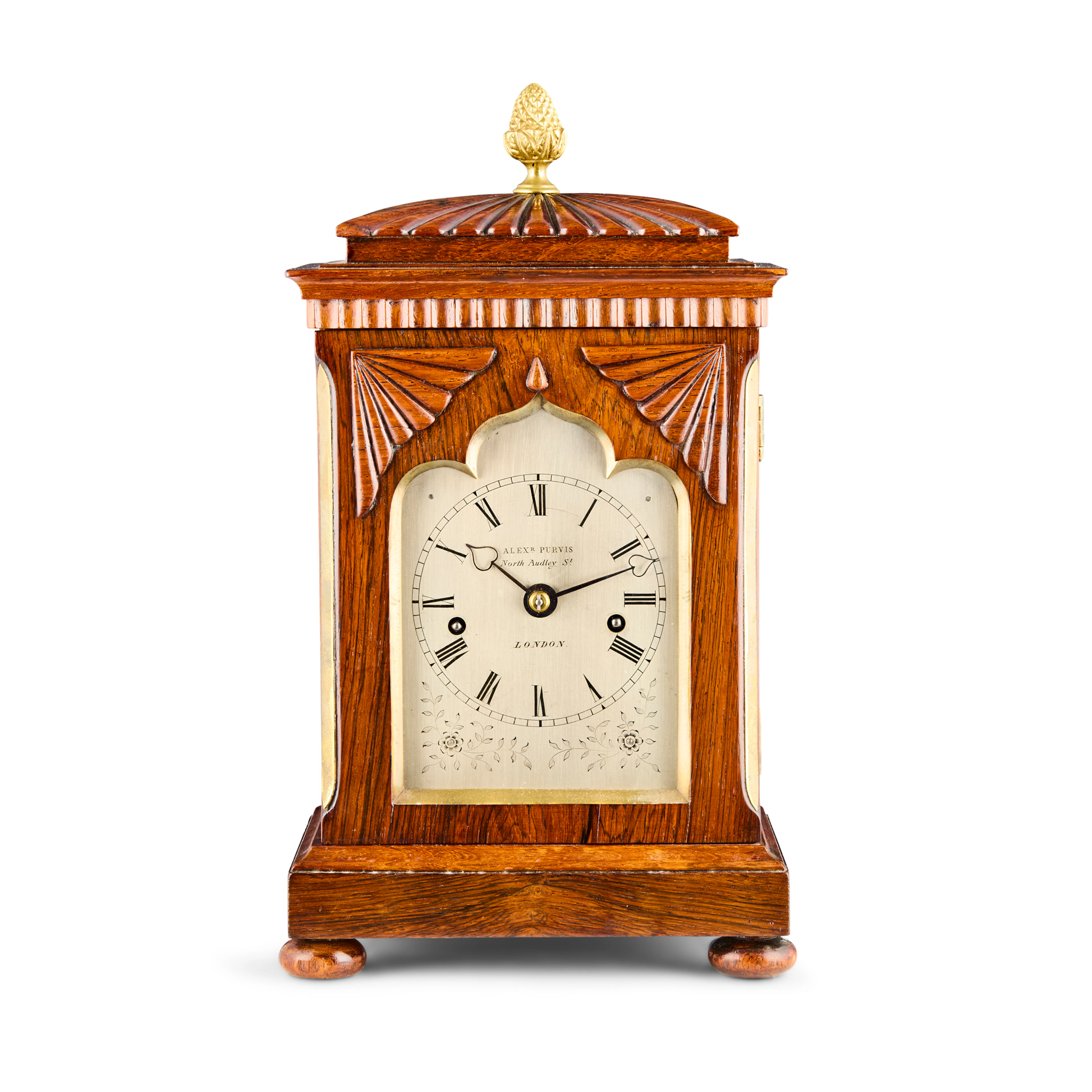 WILLIAM IV ROSEWOOD MANTEL CLOCK, ALEXANDER PURVIS, NORTH AUDLEY STREET, LONDON