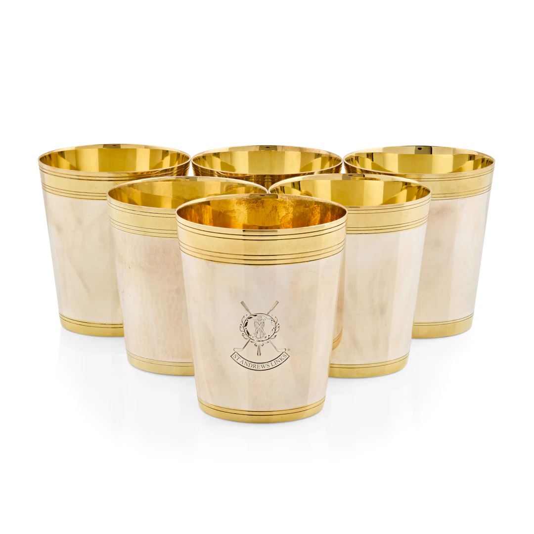 SET OF SIX CONTEMPORARY SILVER PARCEL-GILT BEAKERS