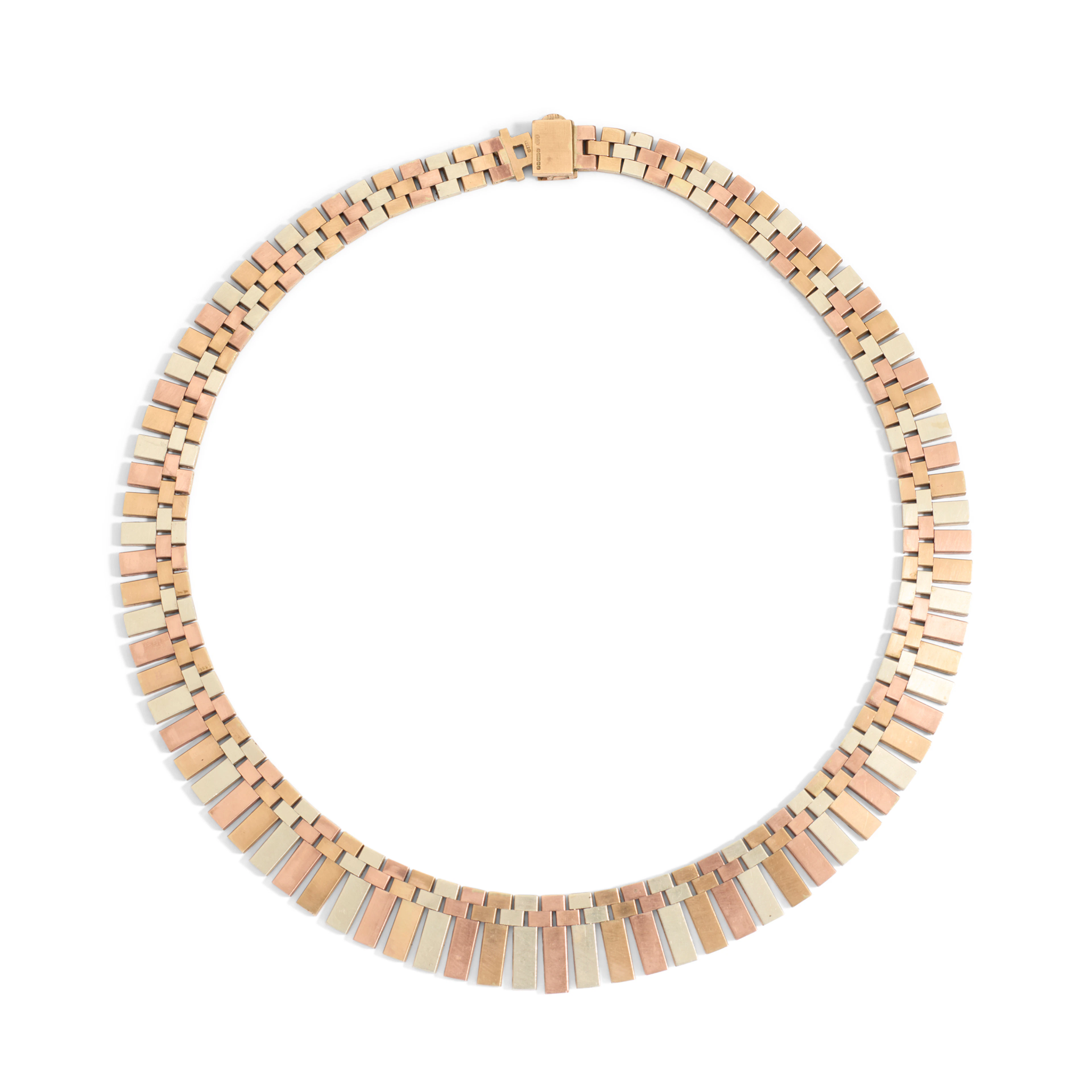A 1970s 9ct gold tri-colour choker necklace