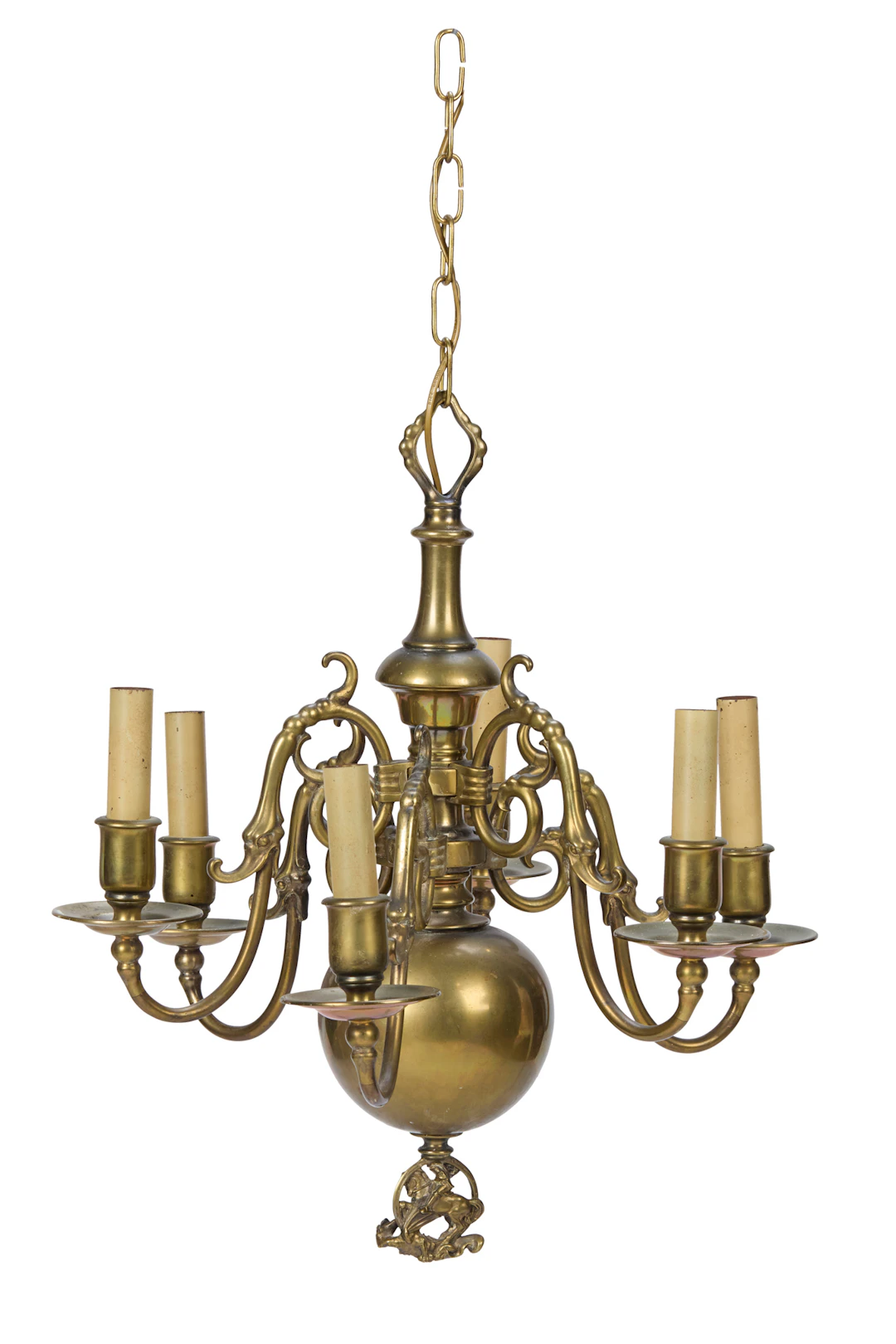 DUTCH STYLE BRASS SIX BRANCH CANDELABRA