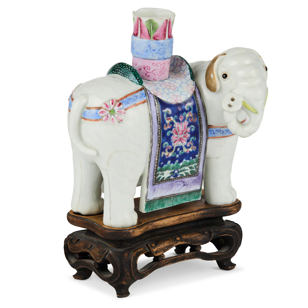CHINESE FAMILLE ROSE ELEPHANT-FORM CANDLE HOLDER