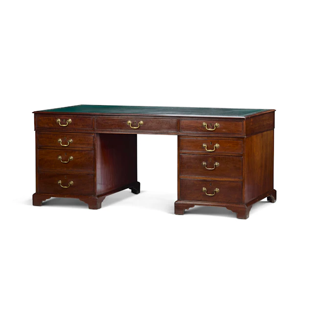 LARGE GEORGE III MAHOGANY PEDESTAL PARTNER'S DESK