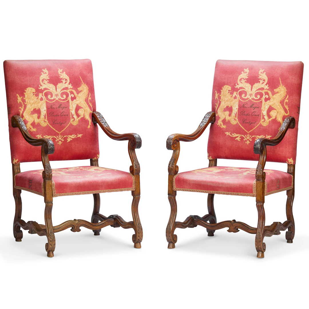LOUIS XIV STYLE WALNUT ARMCHAIRS