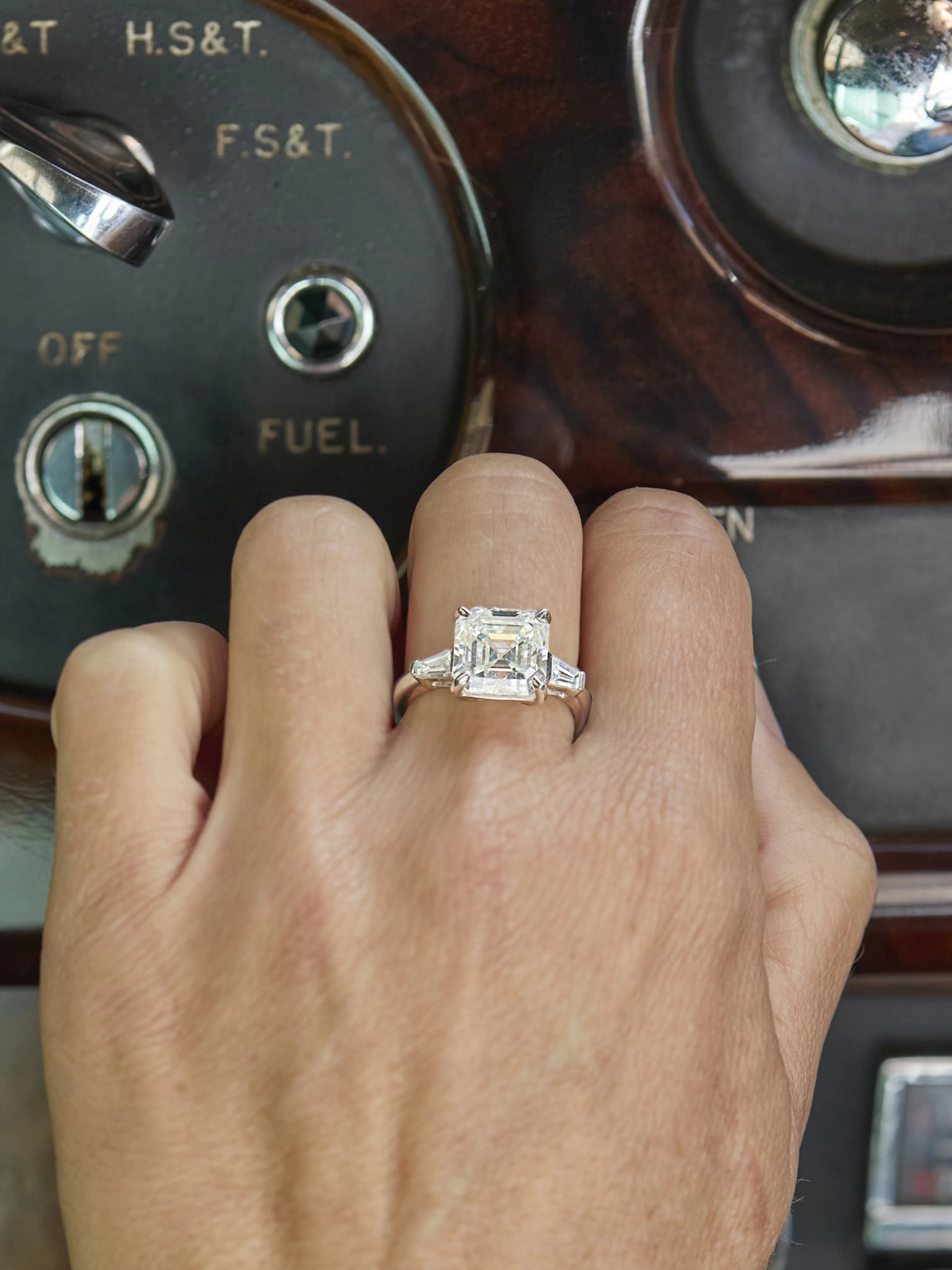 A 5.14 carat Asscher-cut diamond ring