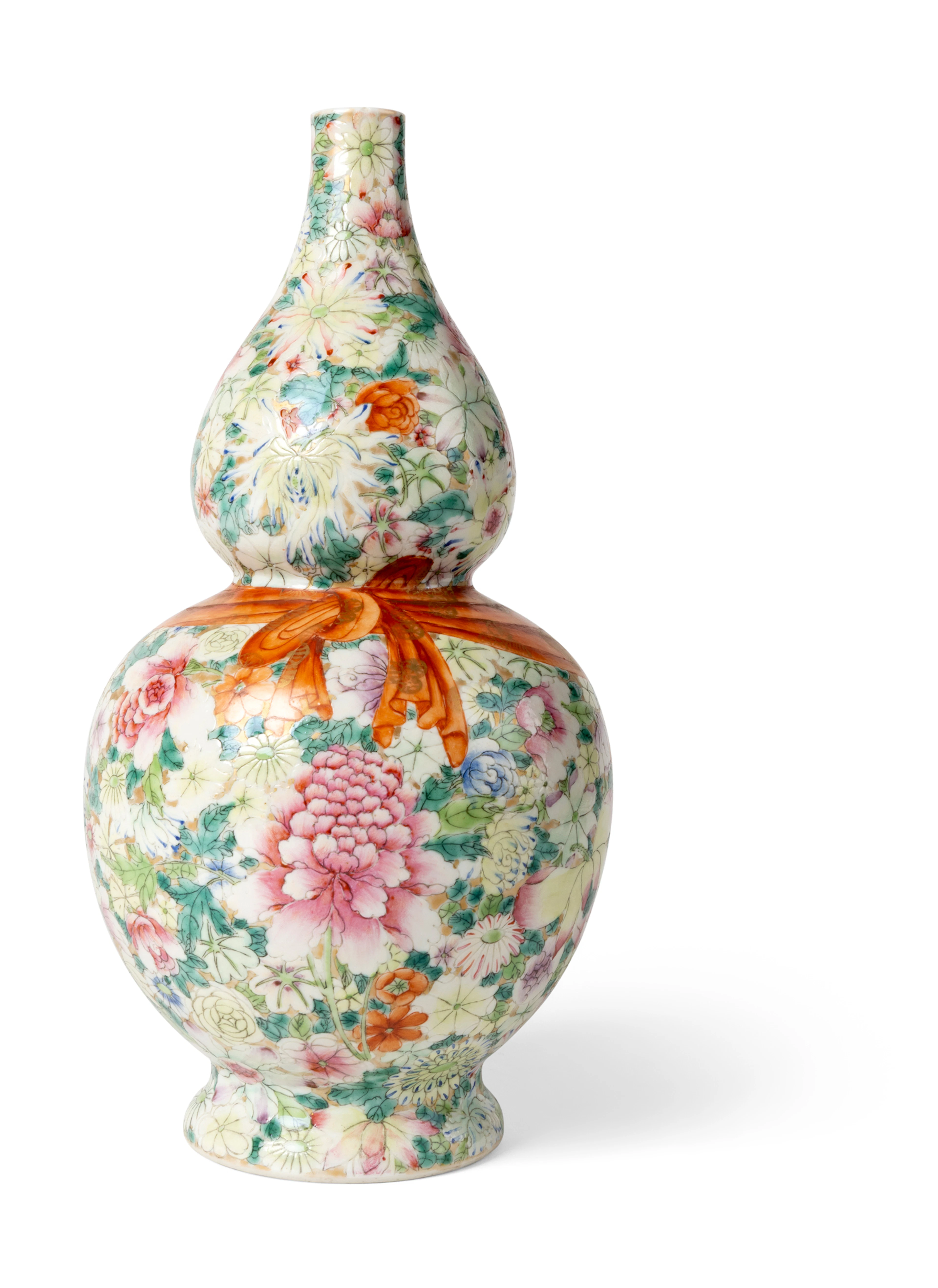 CHINESE FAMILLE ROSE 'MILLEFLEUR' DOUBLE-GOURD VASE