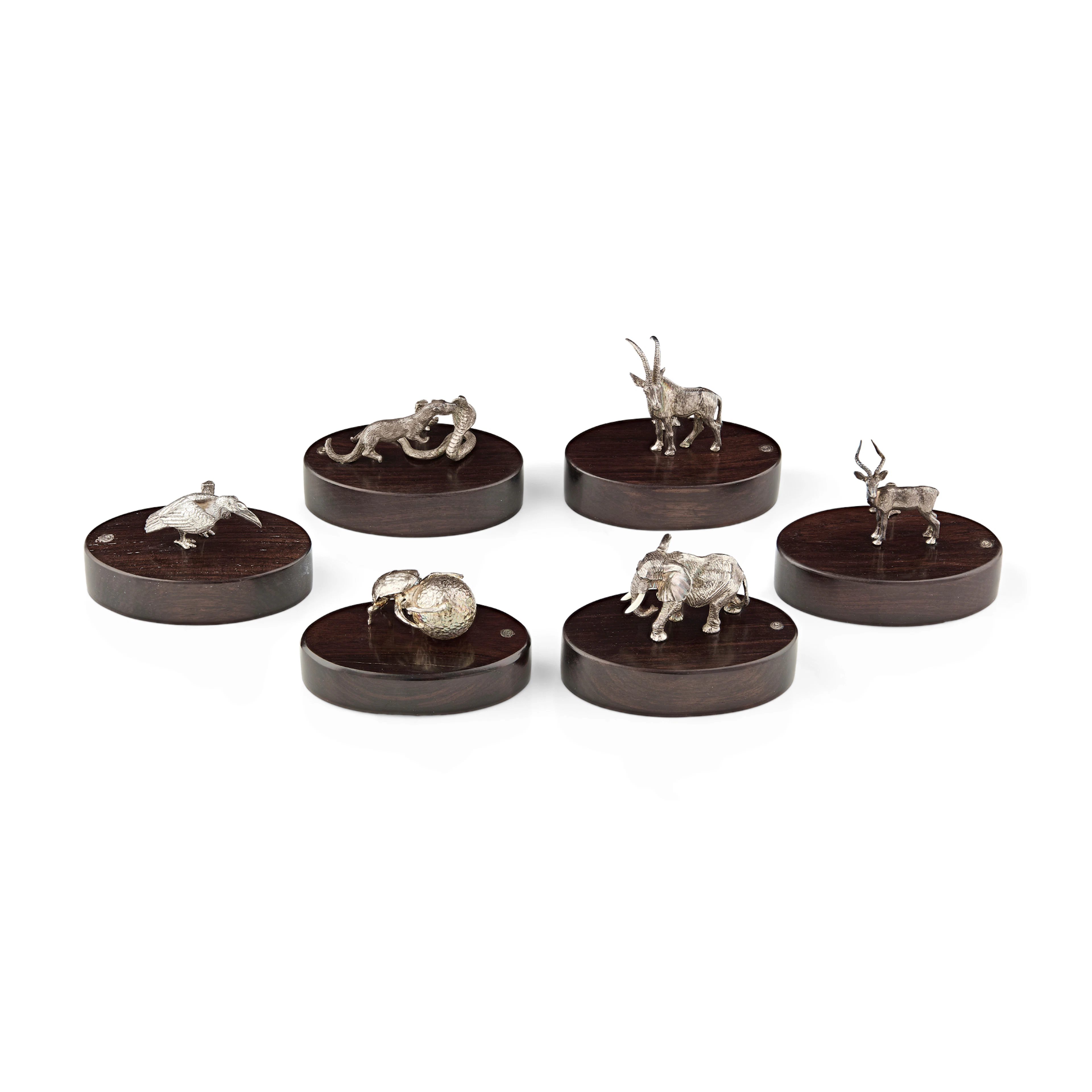 A COLLECTION OF SIX CONTEMPORARY ANIMAL SCULPTURE PLACE CARD HOLDERS