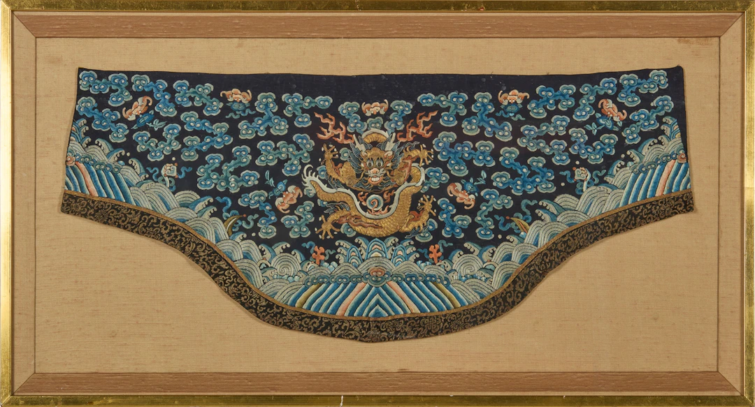 CHINESE SILK EMBROIDERED 'DRAGON' PANEL