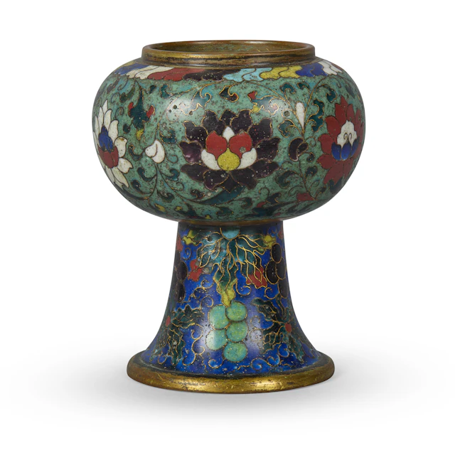 CHINESE CLOISONNÉ ENAMEL STEM BOWL, DOU