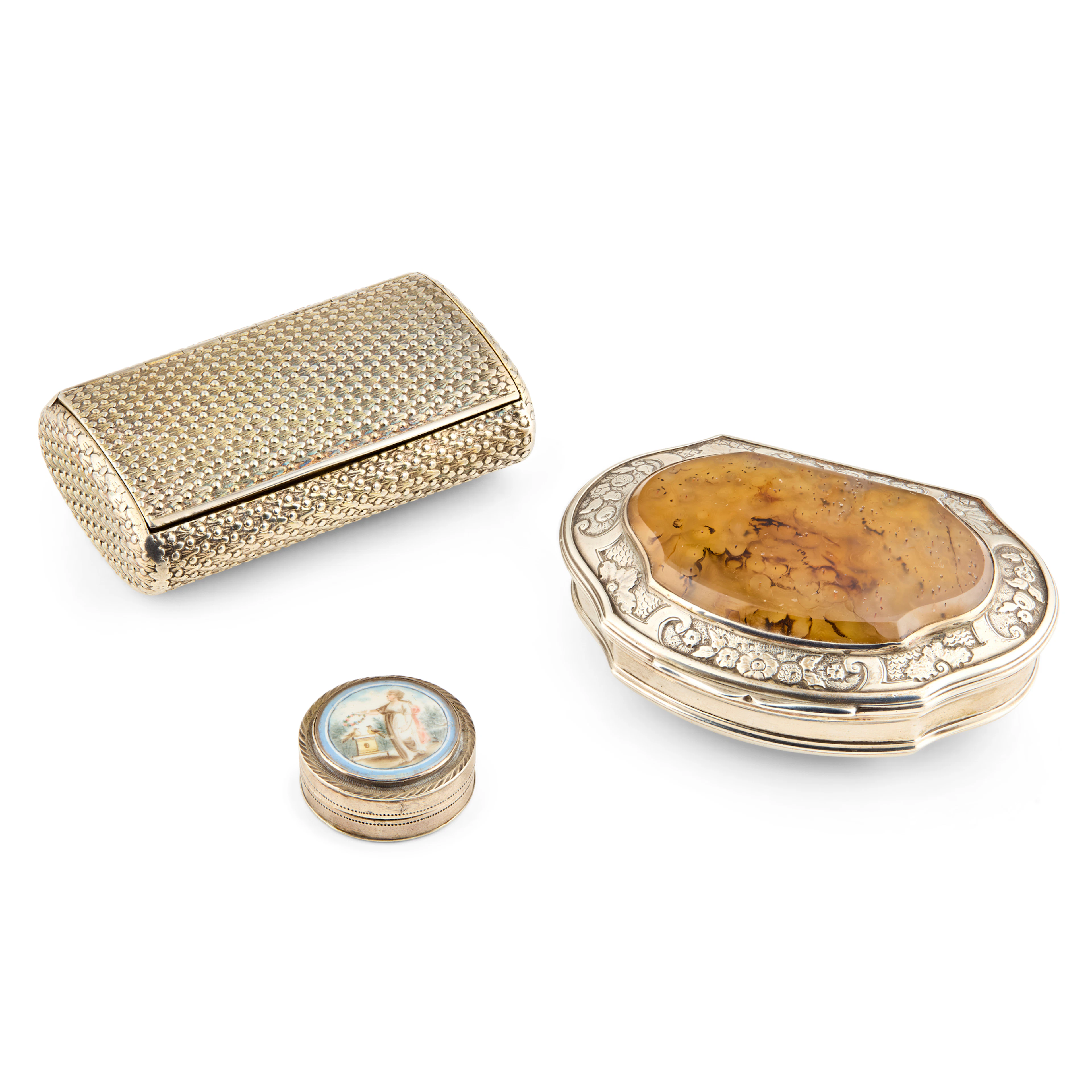 THREE SILVER SNUFF OR PATCH BOXES