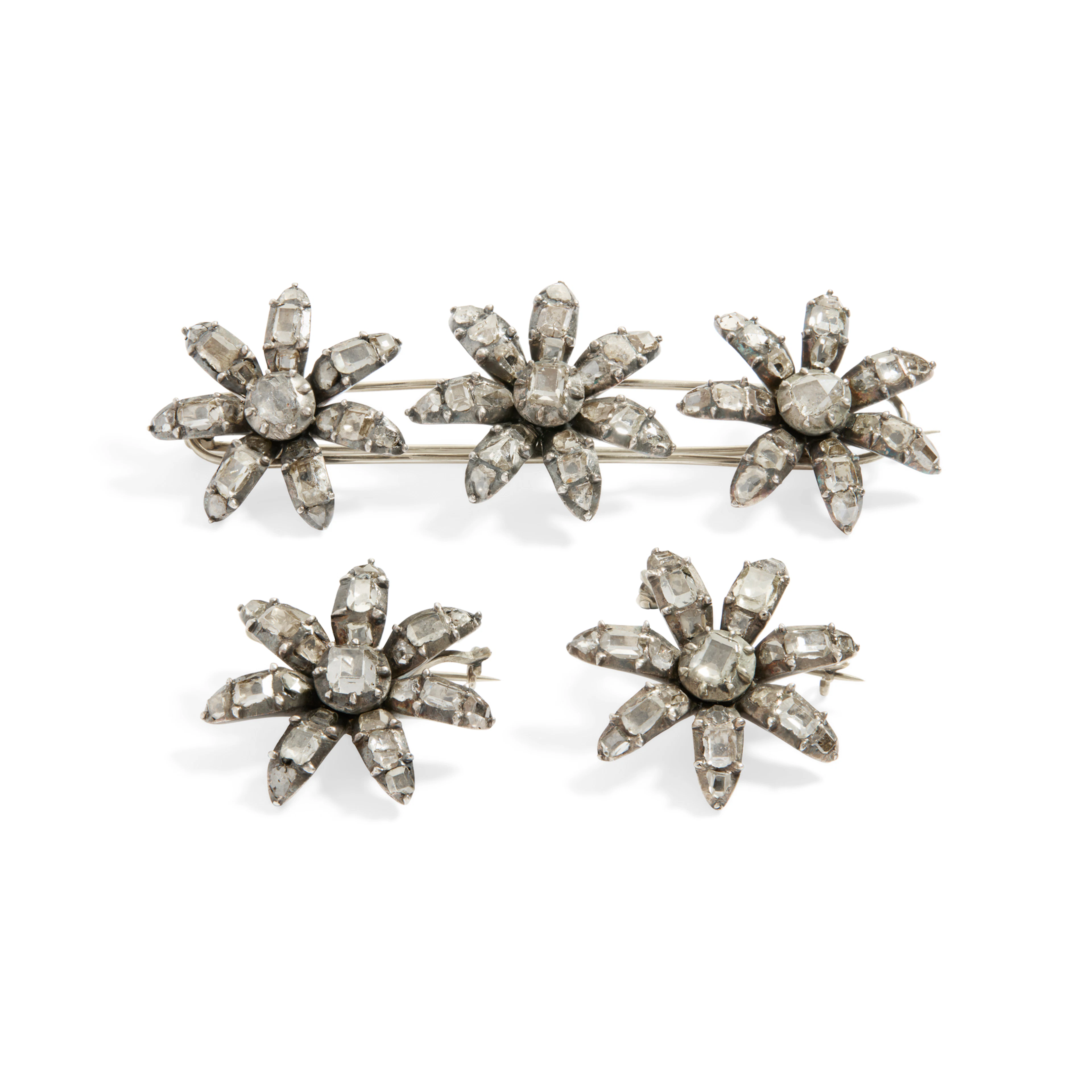A cased suite of early 19th century flower cluster brooches