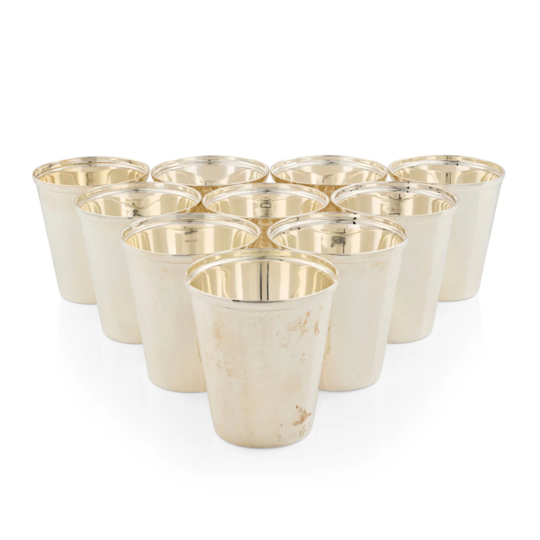 SET OF TEN CONTEMPORARY SILVER PLANISHED BEAKERS