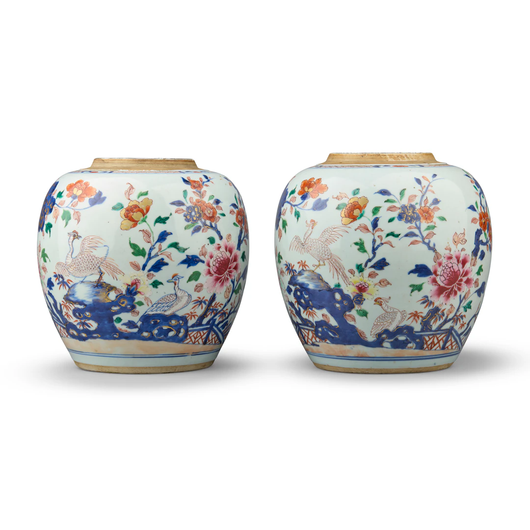 PAIR OF CHINESE UNDERGLAZE BLUE WITH FAMILLE ROSE 'PHEASANT' GINGER JARS